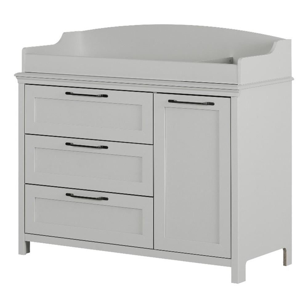 Soft Gray 3-Drawer Changing Table Dresser with Sliding Shelves