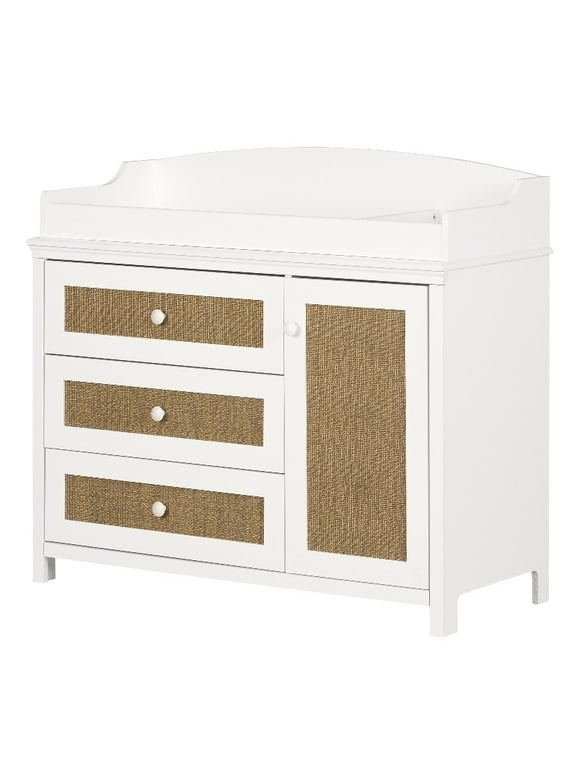 South Shore Changing Table with Station White and Faux Printed Rattan Cotton Candy