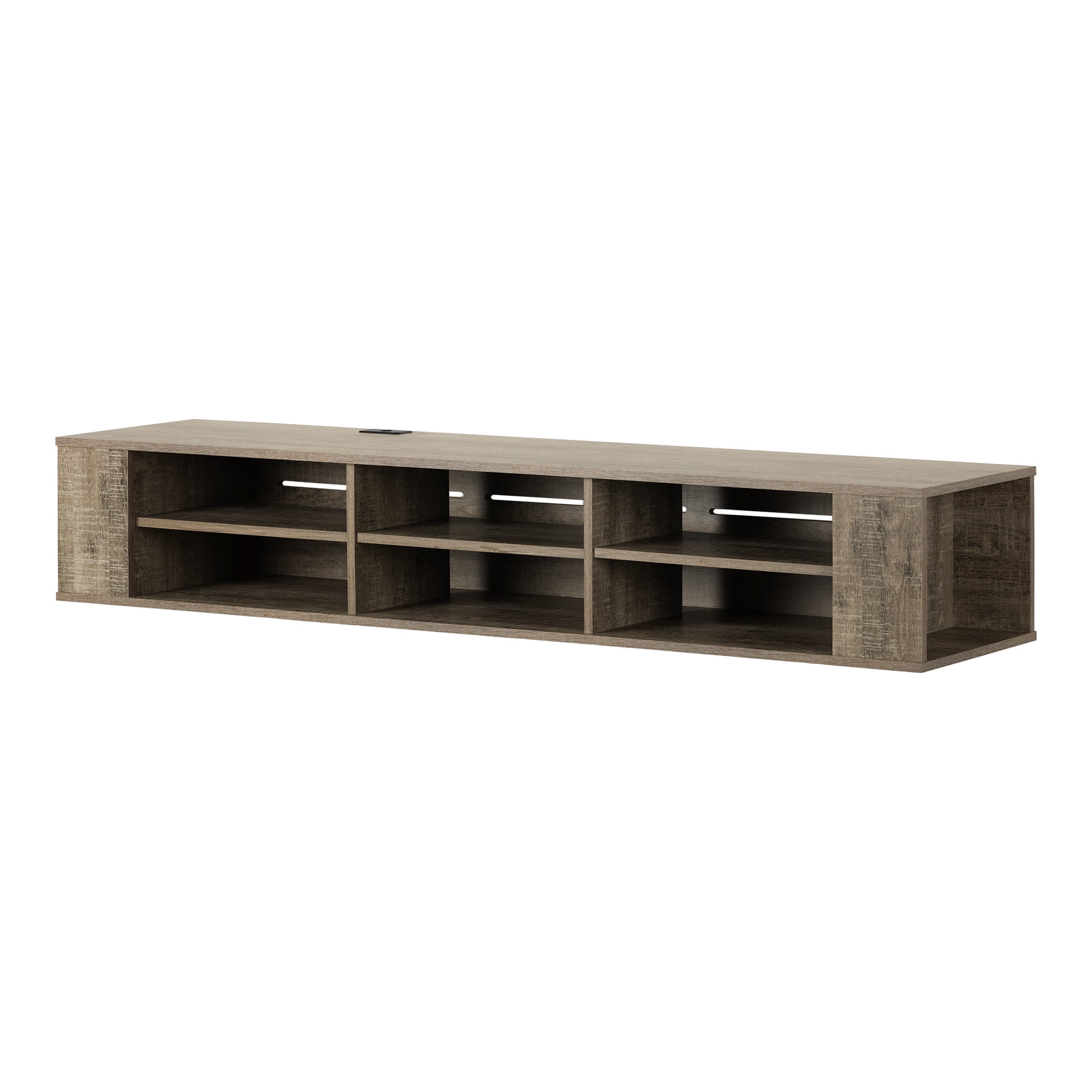 Weathered Oak 66" Wall Mounted Media Console with Cabinet