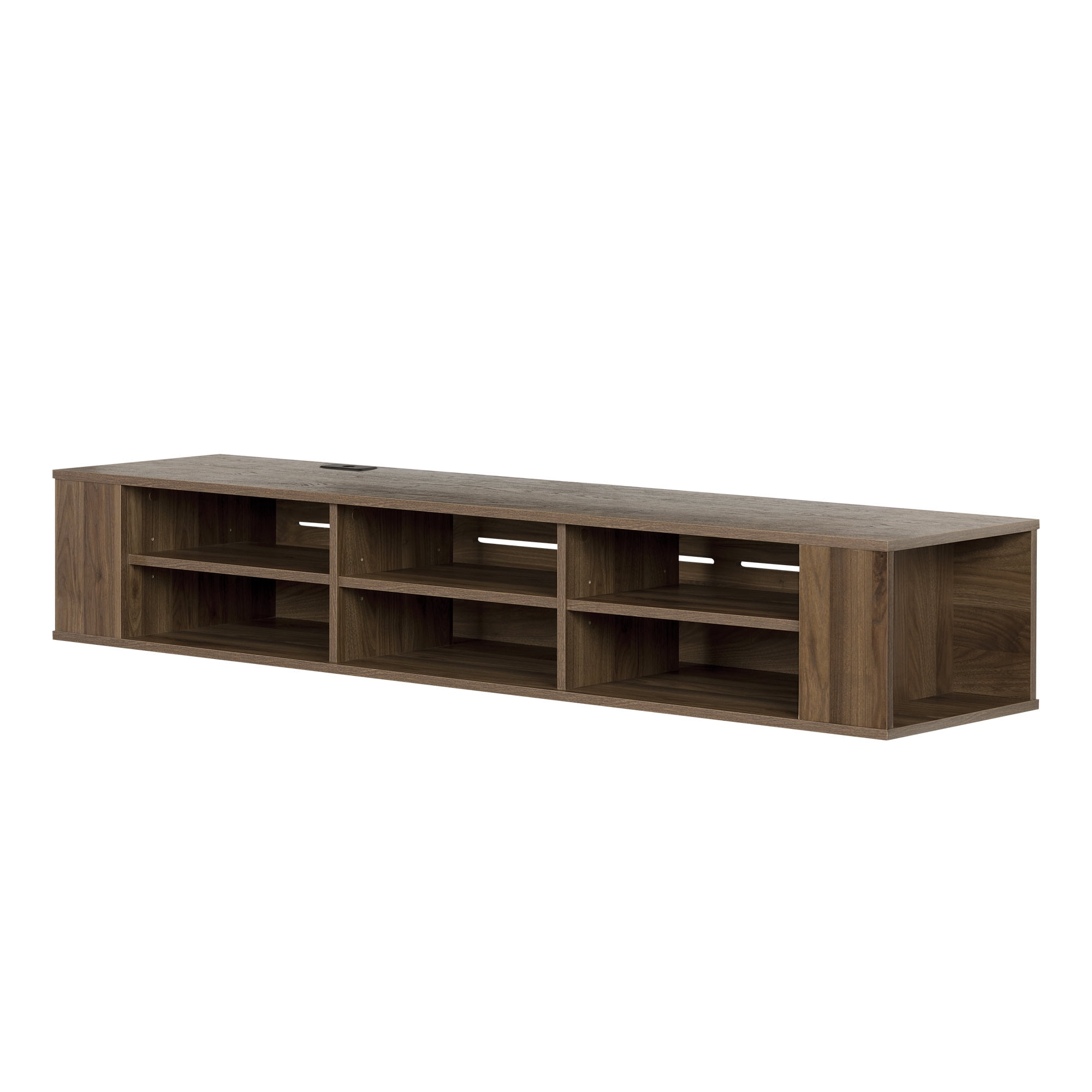 Natural Walnut Floating TV Stand with Cabinet