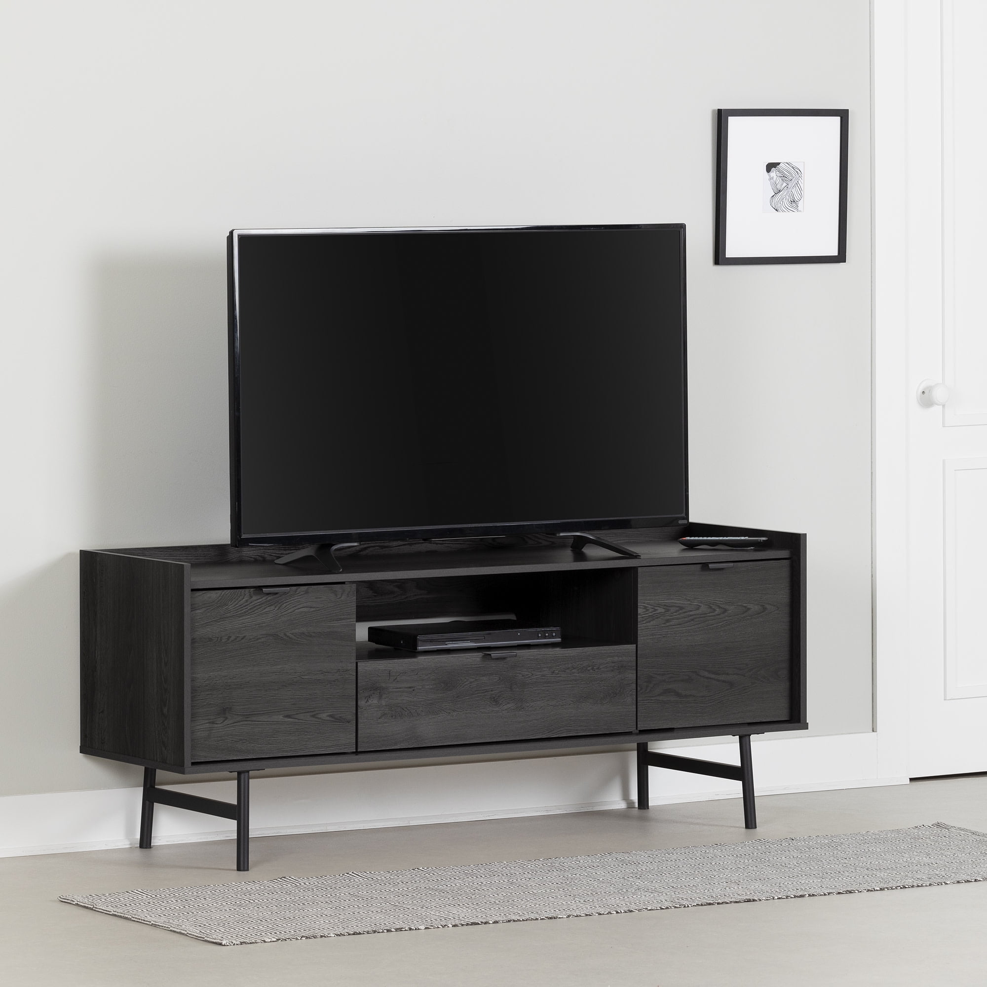 Gray Oak 75" TV Stand with Cabinet and Storage Shelves