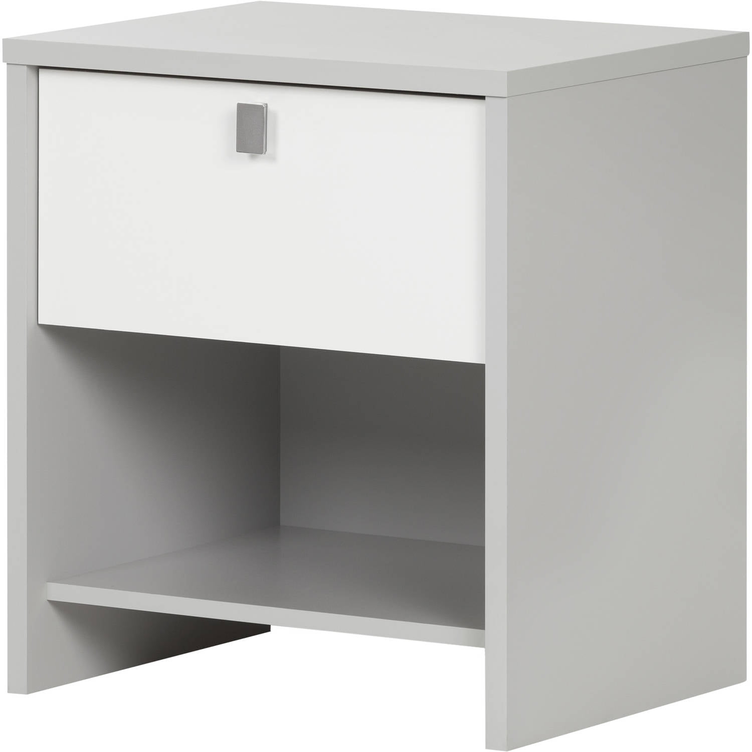 Soft Gray and White 1-Drawer Kids' Nightstand