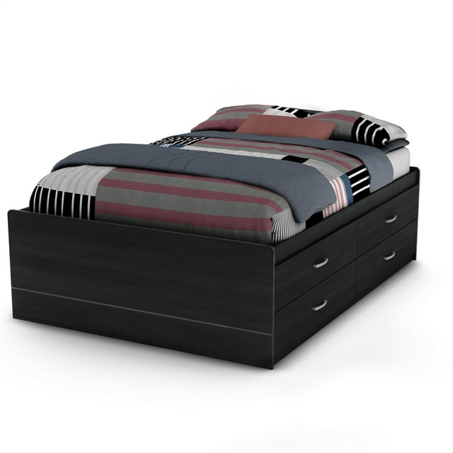 South Shore Cosmos Kids Captain 4-Drawer Storage Bed, Full, Black Onyx