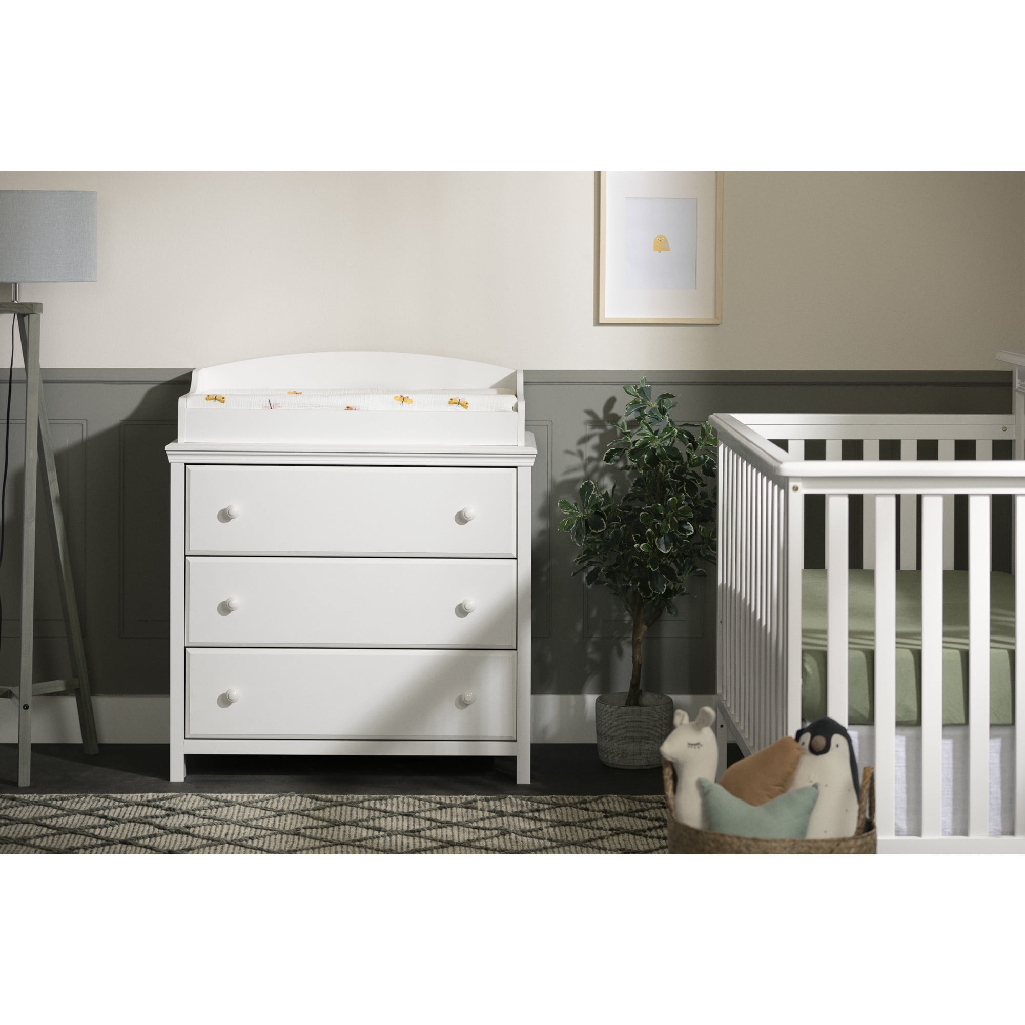 Pure White Compact Changing Table with Drawers