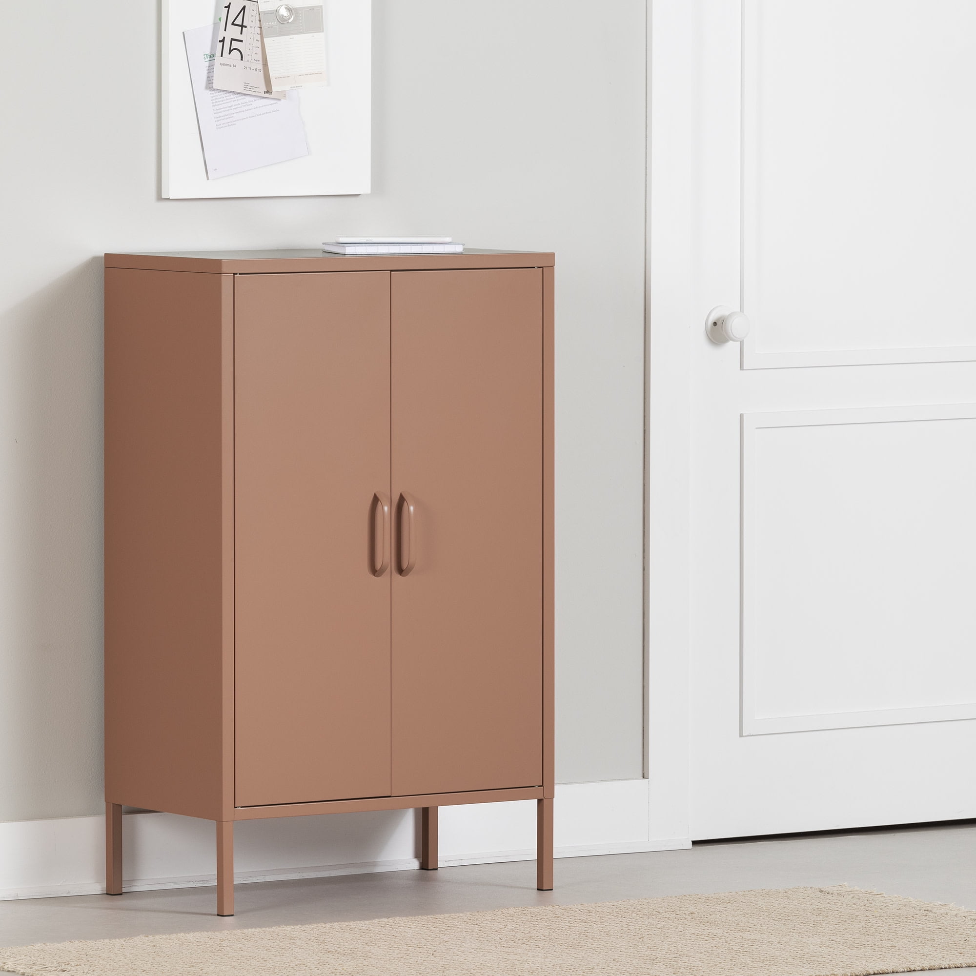 Burnt Orange Metal Accent Cabinet with Adjustable Shelving