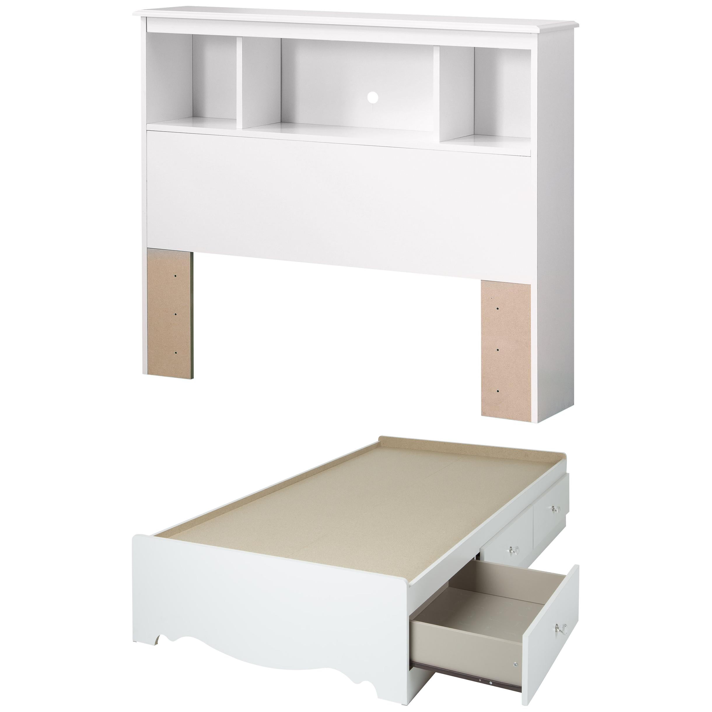 South Shore Crystal Twin Mates Bed & Bookcase Headboard, Pure White