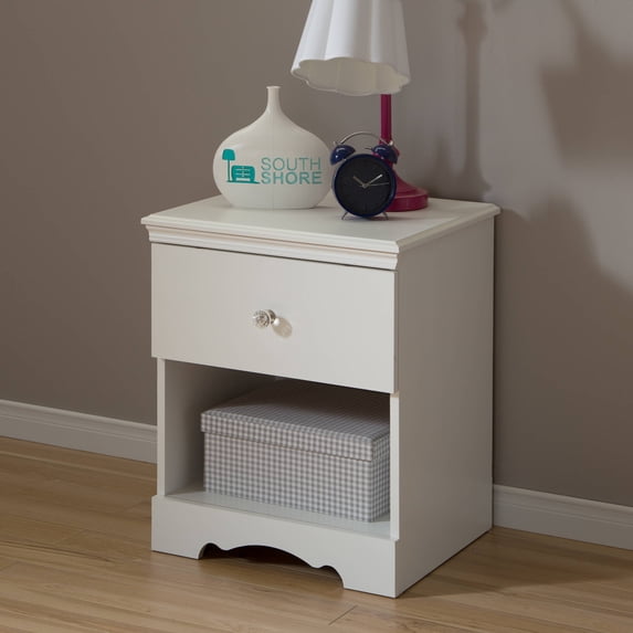 South Shore Crystal Wood Night Table in Pure White