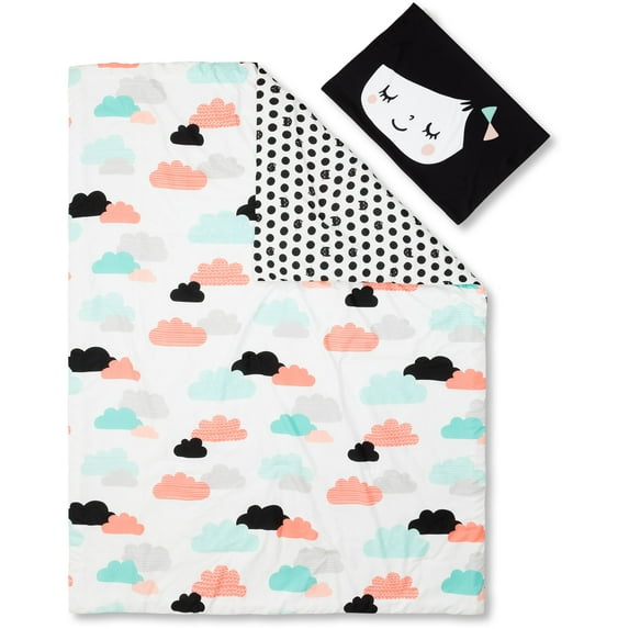 South Shore DreamIt Black and White Night Garden 1 Reversible Comforter and Pillowcases Pack, Twin size