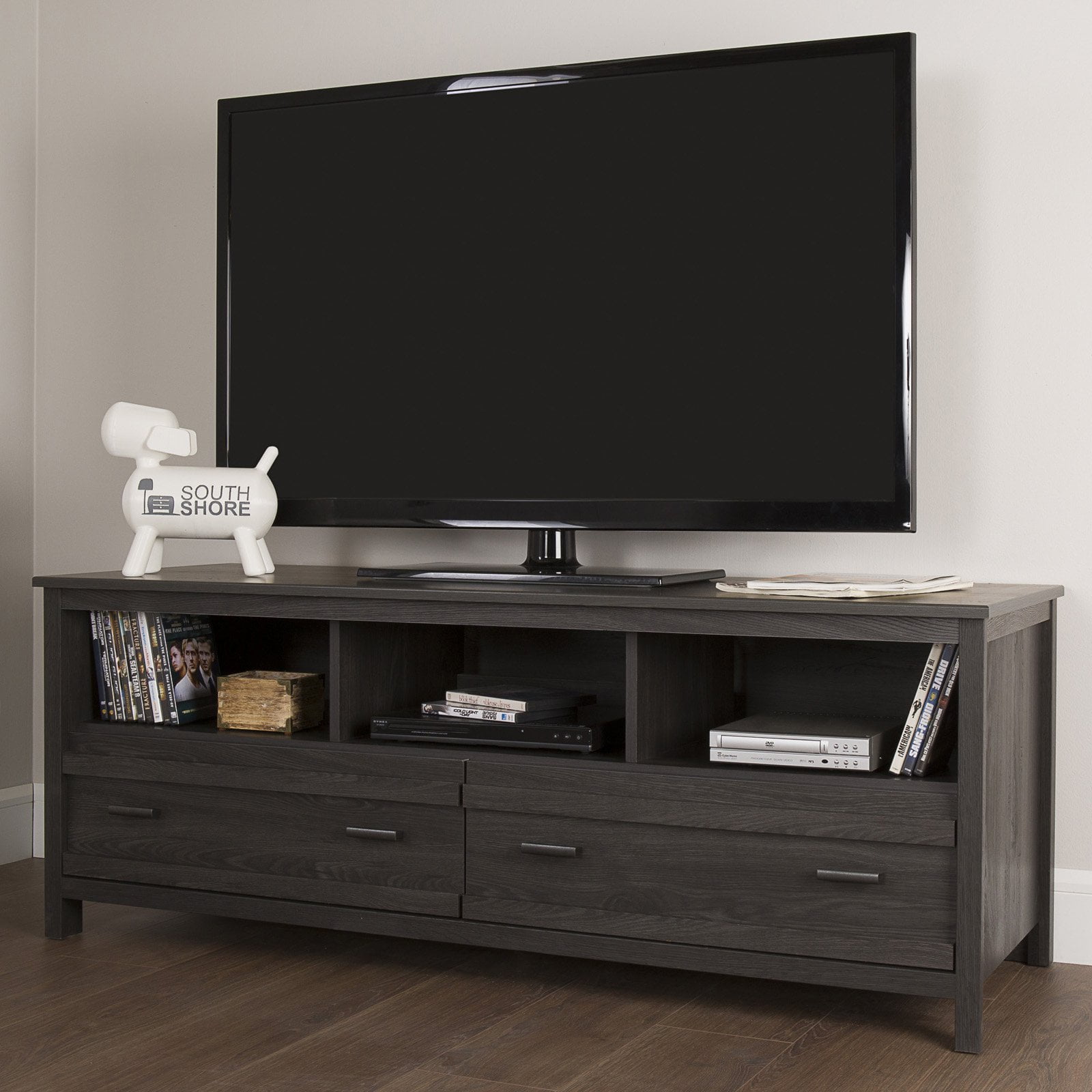 Gray Oak 59.25" TV Stand with Cabinet and Drawers