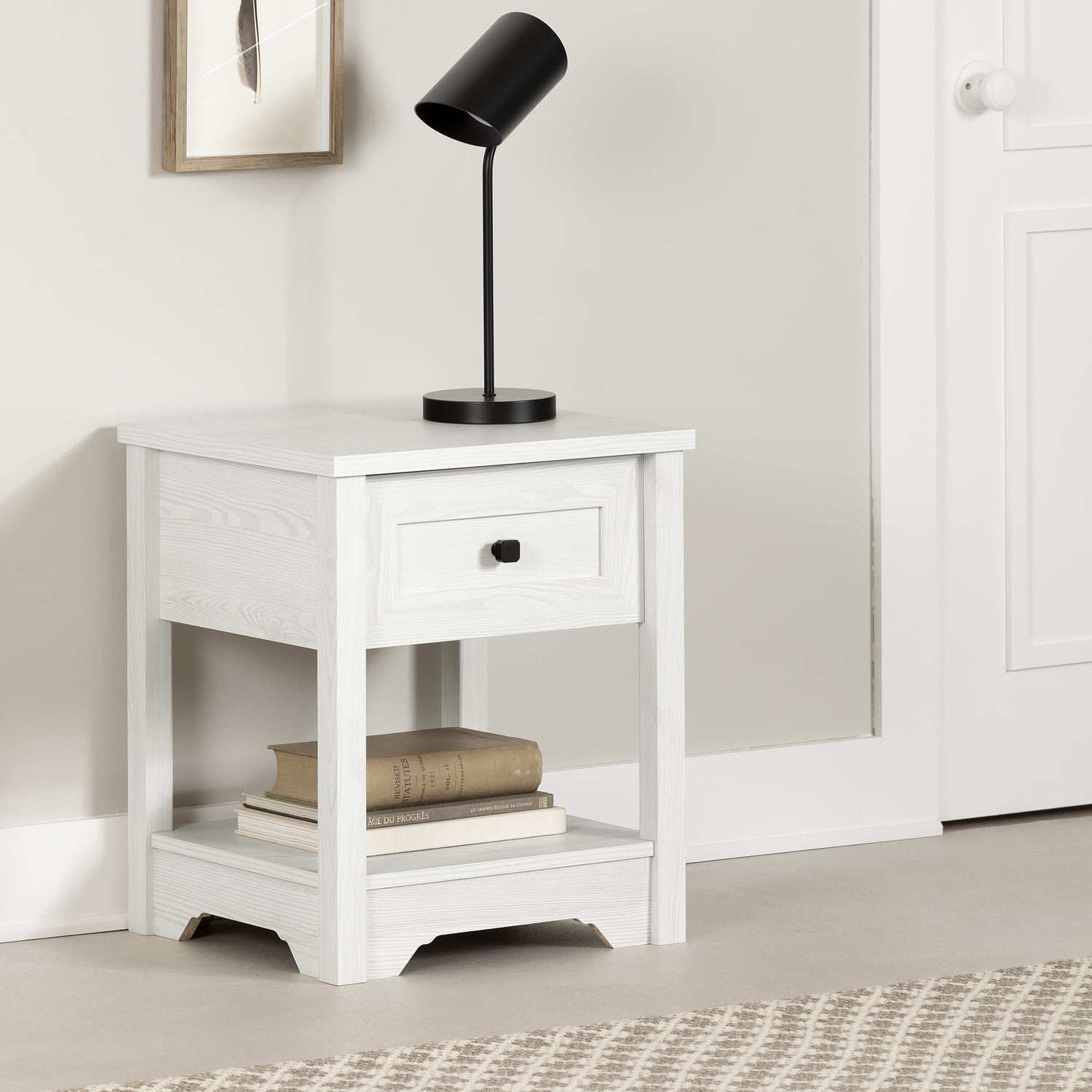 White Pine Rectangular Wood End Table with Storage