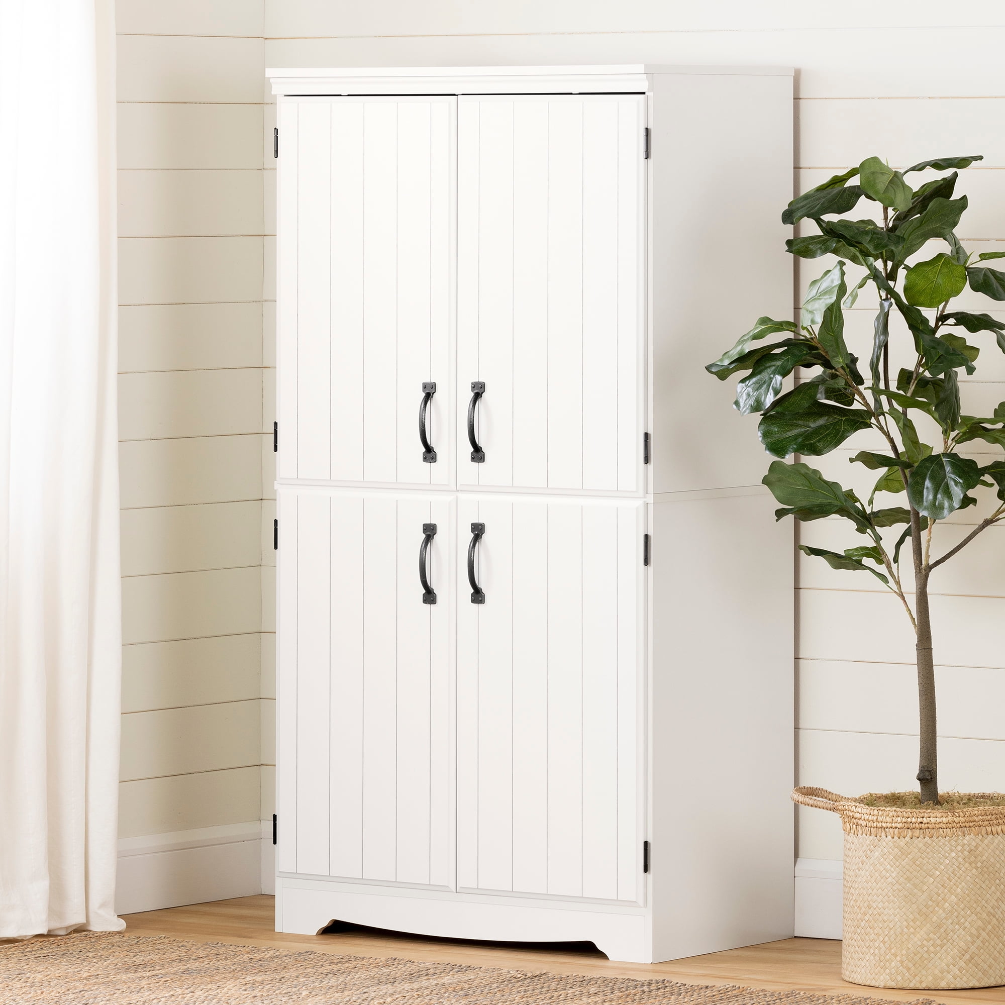 White Farmhouse 4-Door Storage Cabinet with Adjustable Shelves