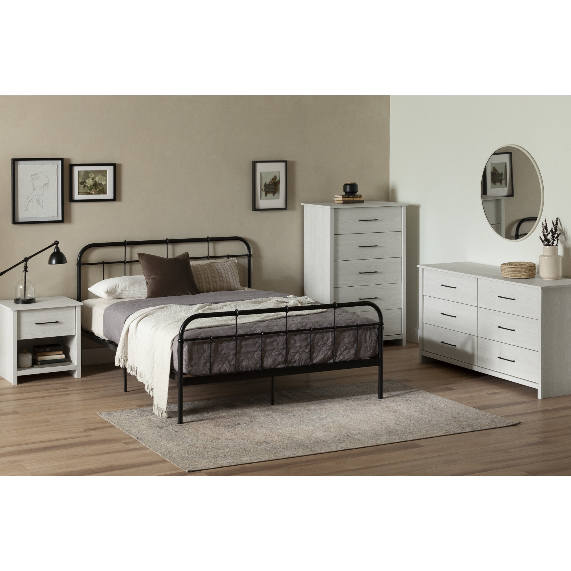 White Pine Farmhouse Double Dresser with Metal Handles