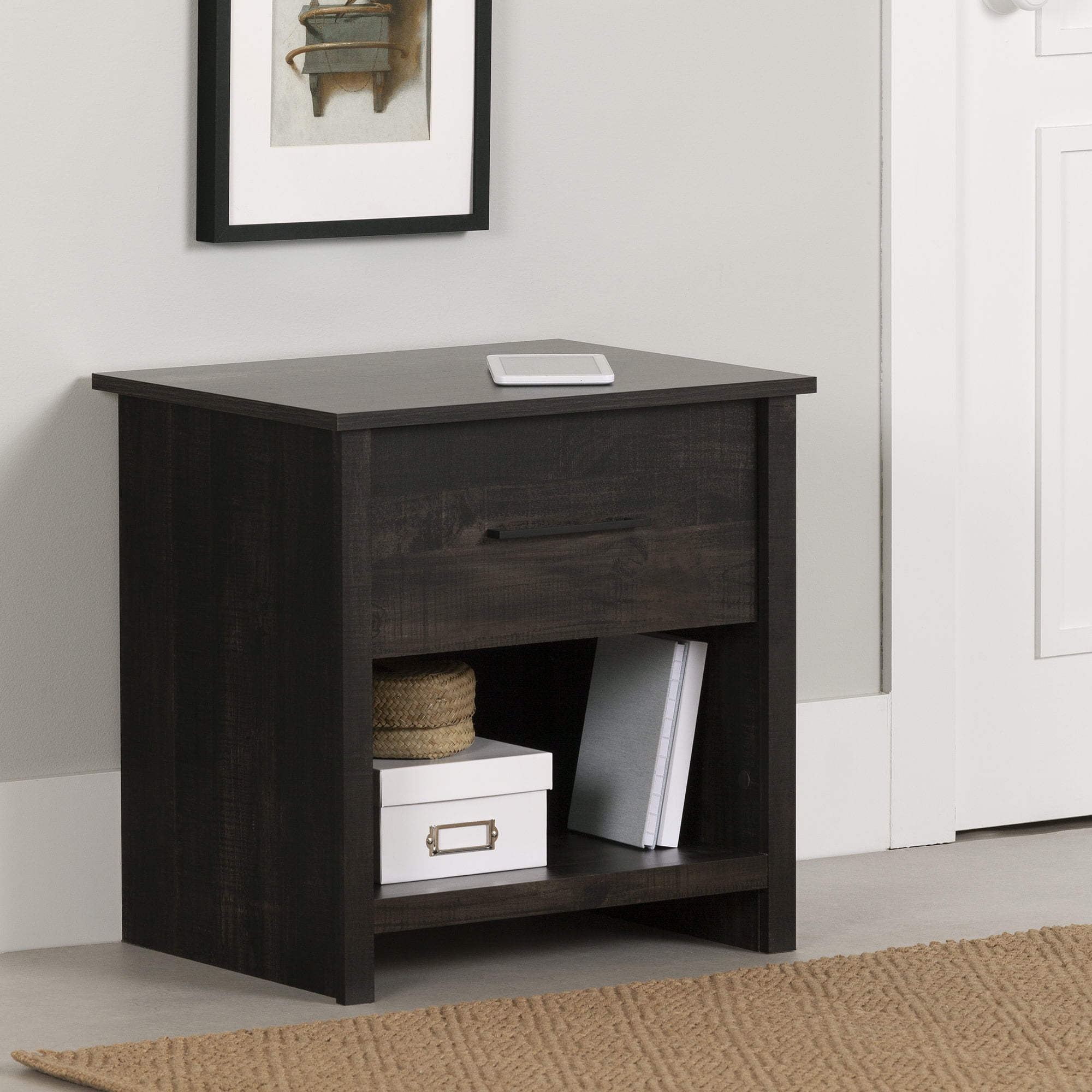 Rubbed Black Farmhouse 1-Drawer Nightstand