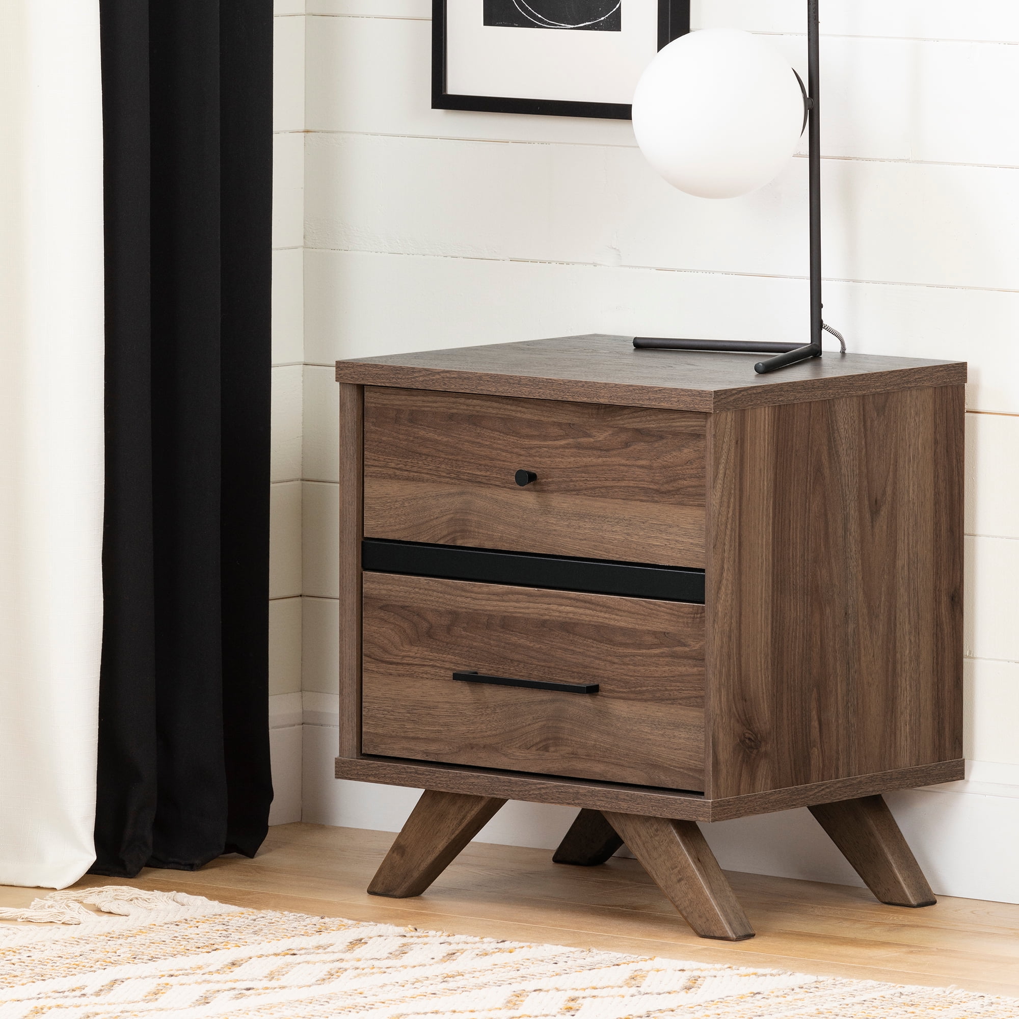 Flam Scandinavian Chic 2-Drawer Nightstand in Natural Walnut & Matte Black