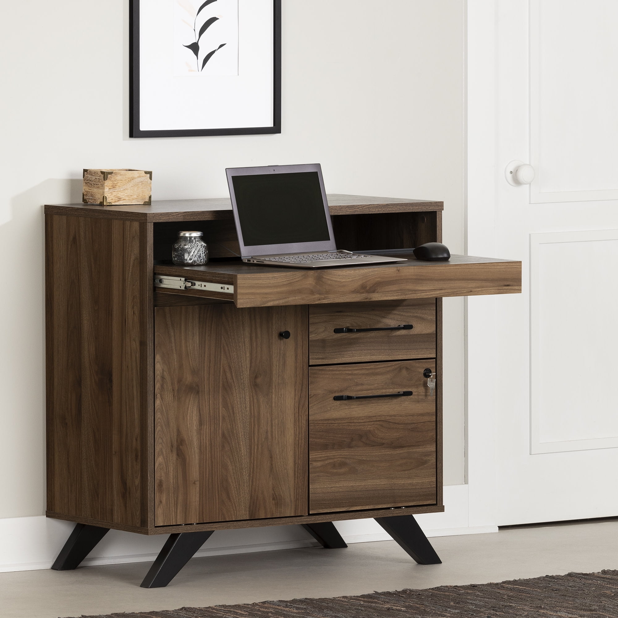 South Shore Flam 44'' Natural Walnut Multi-Function Secretary Desk