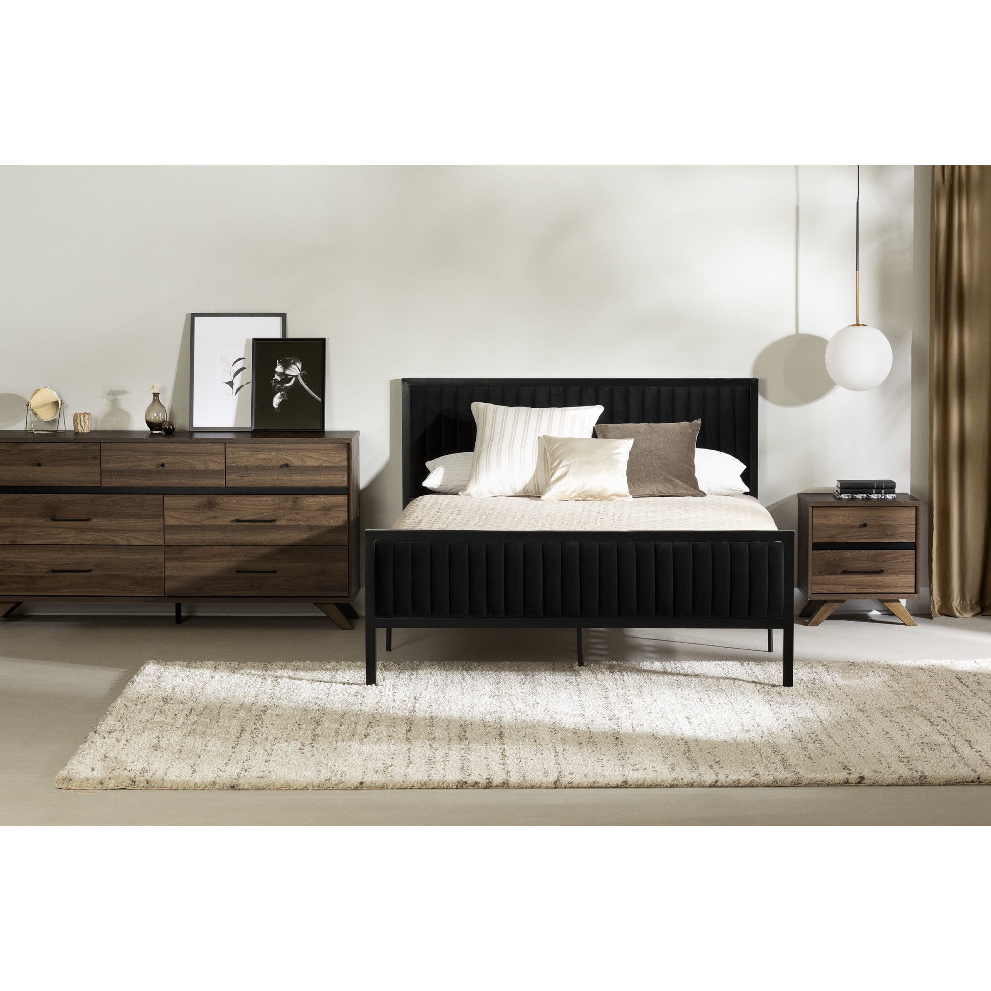 Natural Walnut and Matte Black 7-Drawer Double Dresser