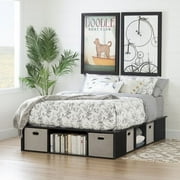 South Shore Flexible Full Platform Bed with Storage and Baskets, Black Oak