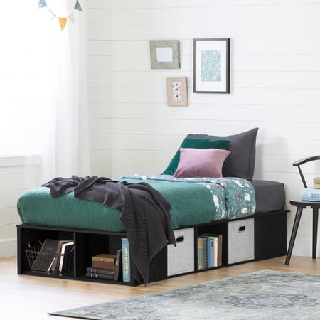 South Shore Flexible Platform Bed with baskets, Black Oak