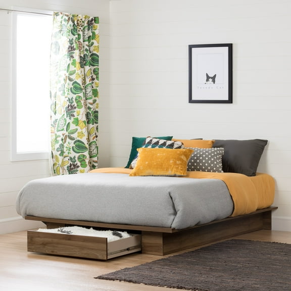 South Shore Full/Queen Holland Platform Bed with Drawer, Natural Walnut