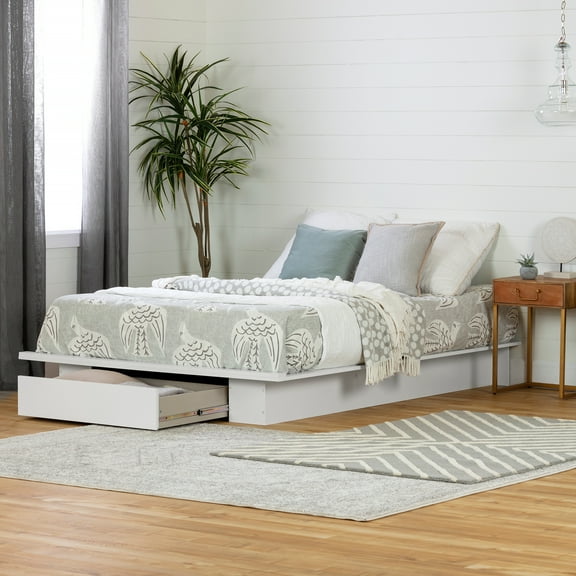 South Shore Full/Queen Holland Platform Bed with Drawer, Pure White