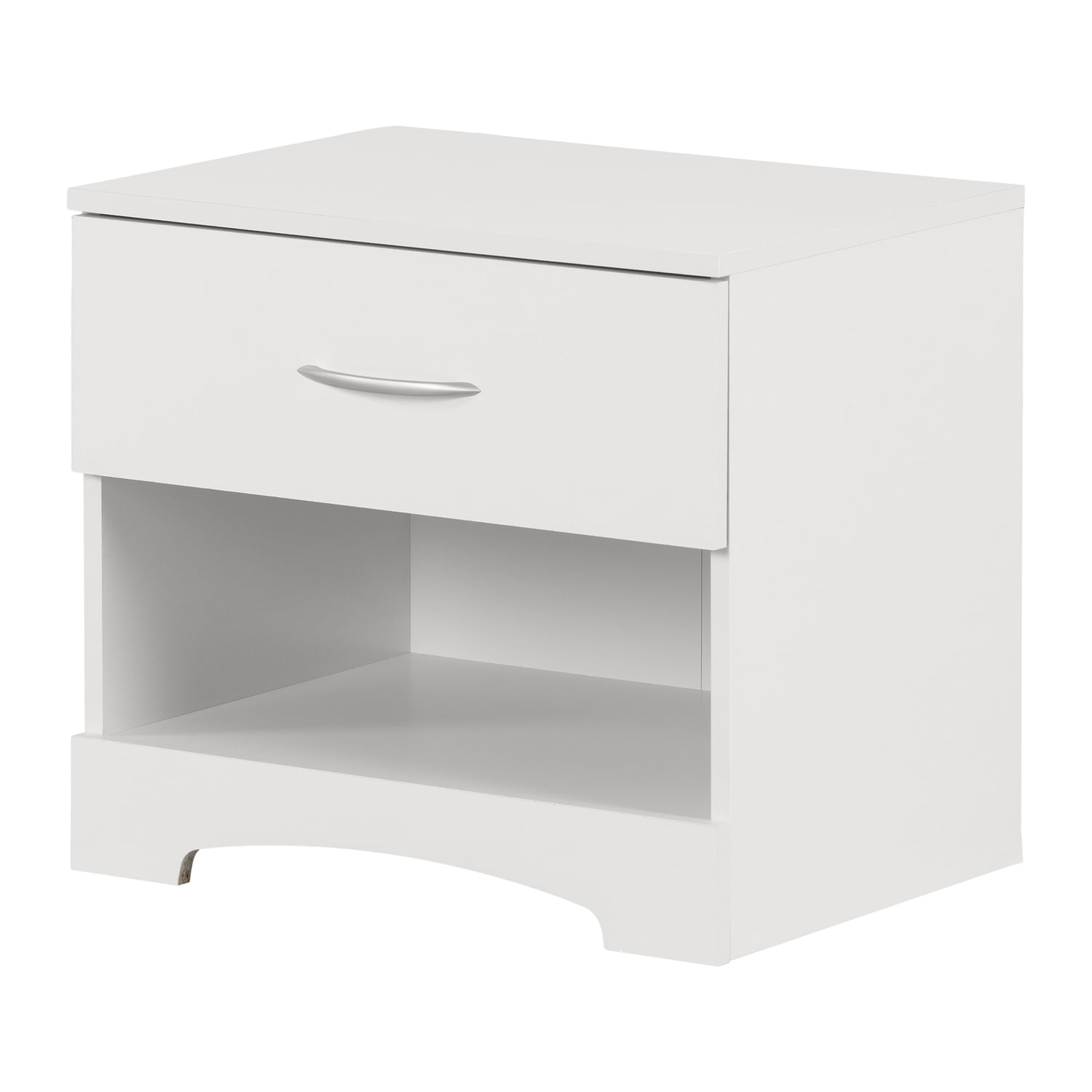 Pure White 1-Drawer Nightstand with Open Shelf