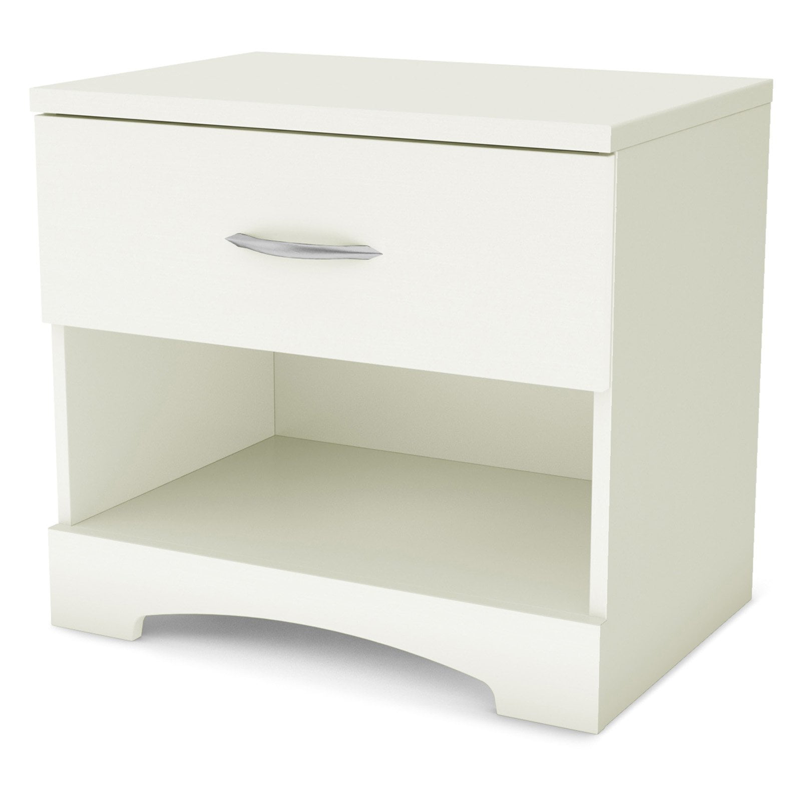 Pure White 1-Drawer Nightstand with Open Shelf