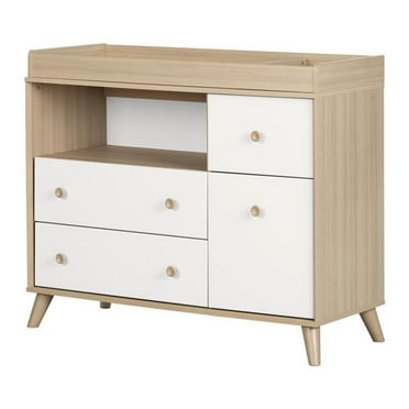 South Shore Furniture Yodi Changing Table with Drawers, Soft Elm and Pure White