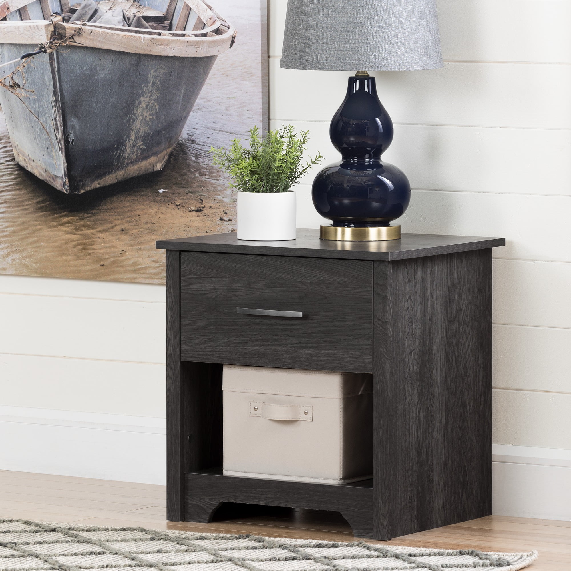 South Shore Fusion 1Drawer Nightstand End Table with Storage Gray