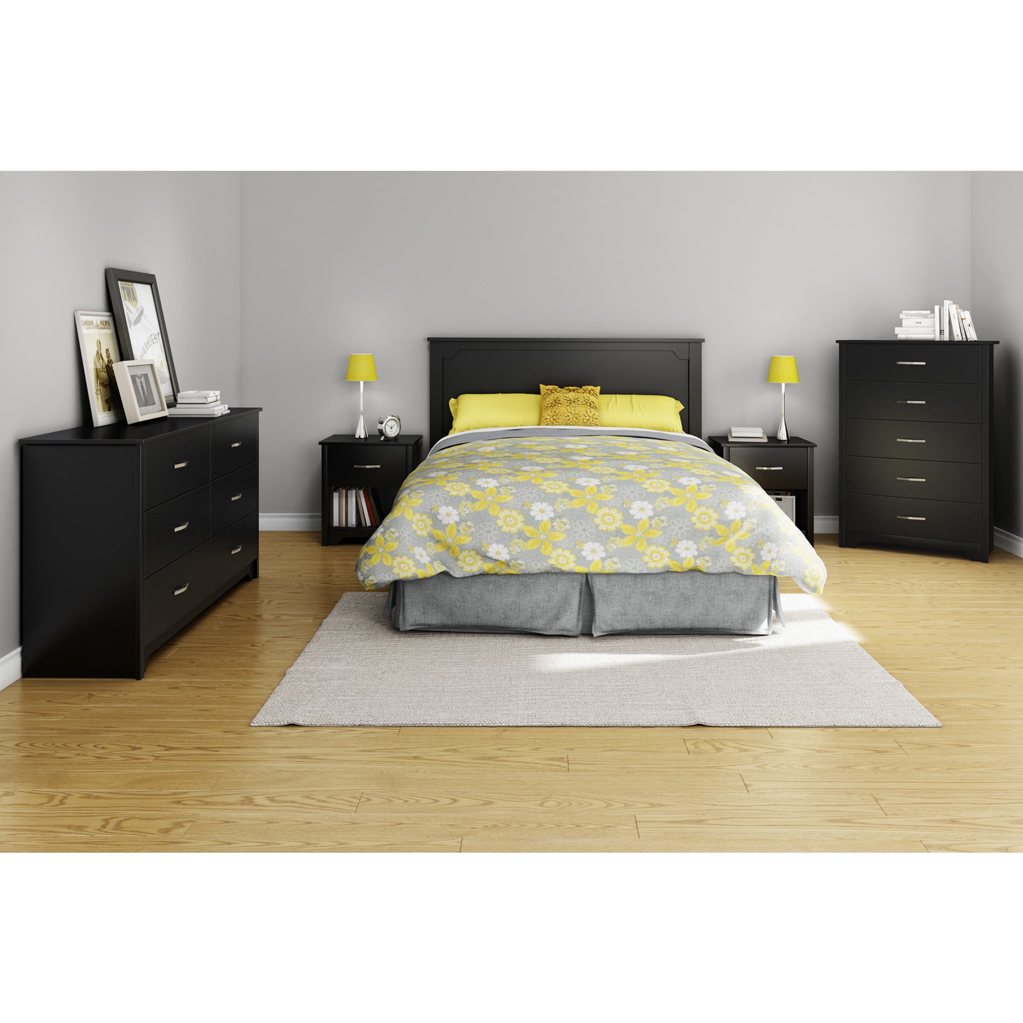 Elegant Pure Black 6-Drawer Horizontal Chest with Metal Handles