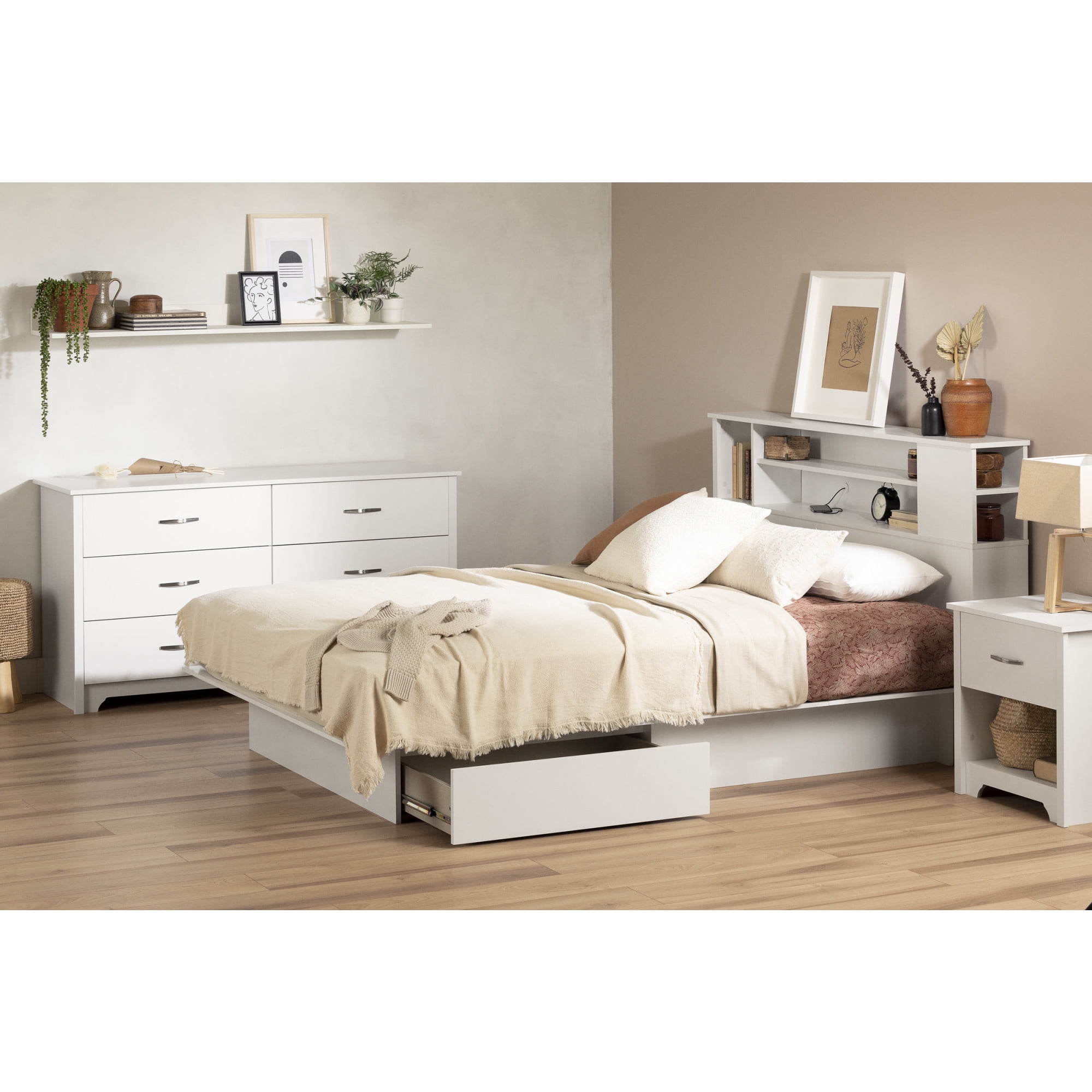 Pure White 59" Particle Board Double Chest of Drawers