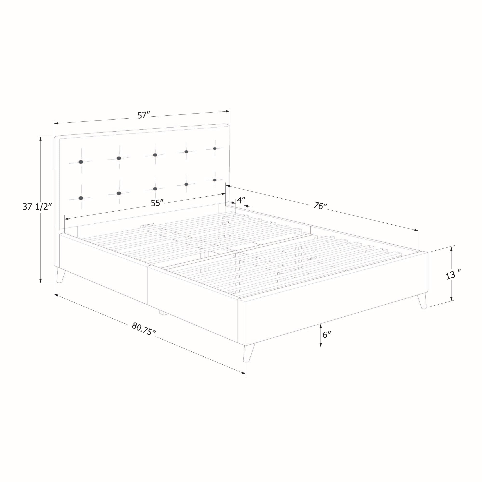 Medium Gray Tufted Upholstered Full Wood Frame Bed