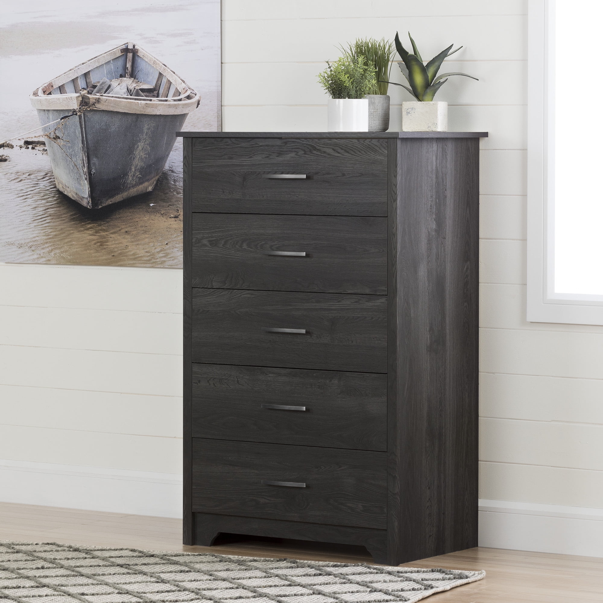 Contemporary Fusion Gray Oak 5-Drawer Tall Dresser