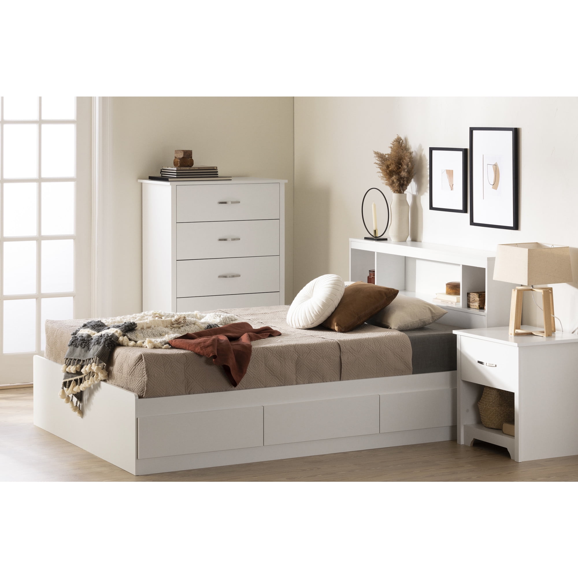 Pure White Fusion Full/Double Bed with 3 Storage Drawers