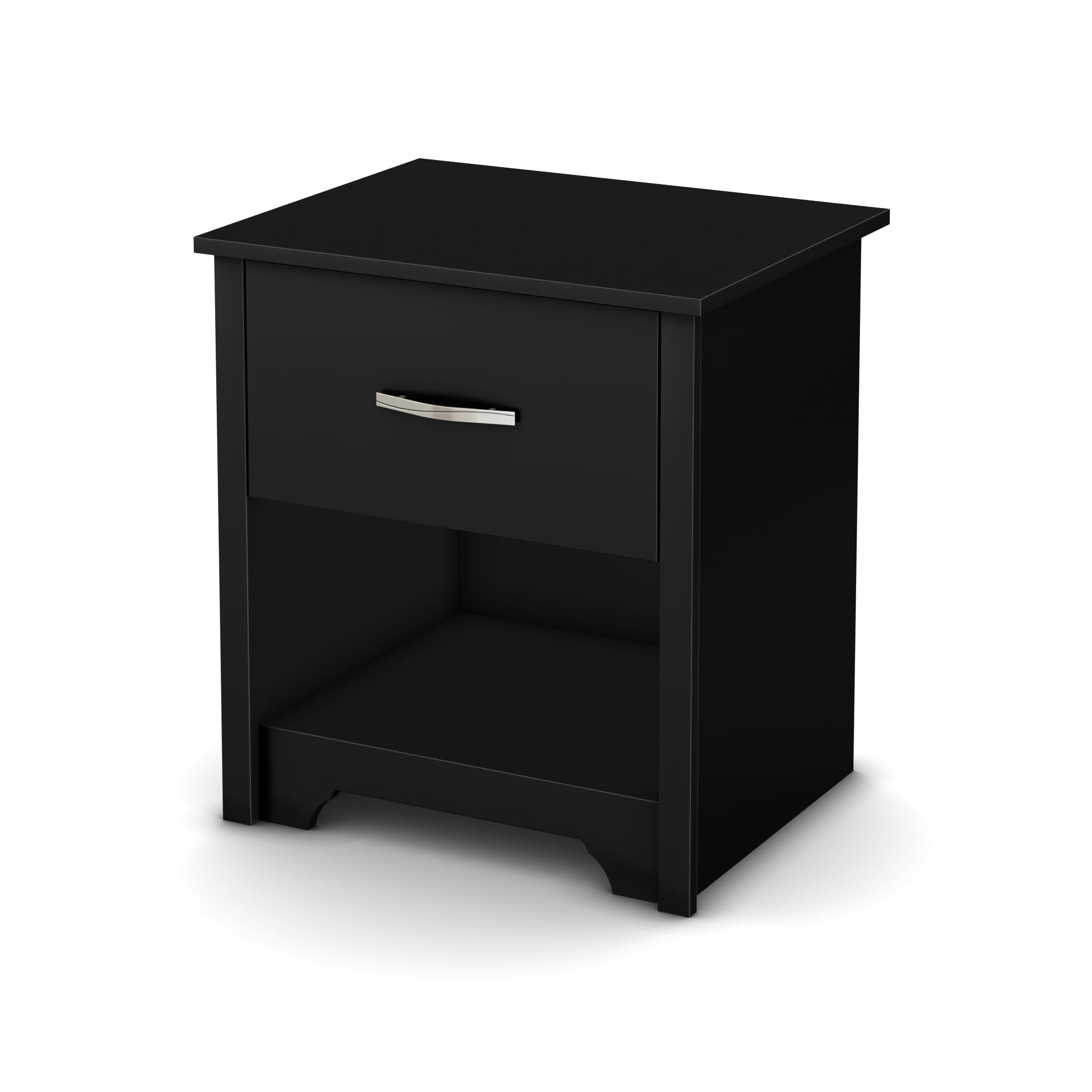 Sleek Pure Black Particleboard Nightstand with 1 Drawer