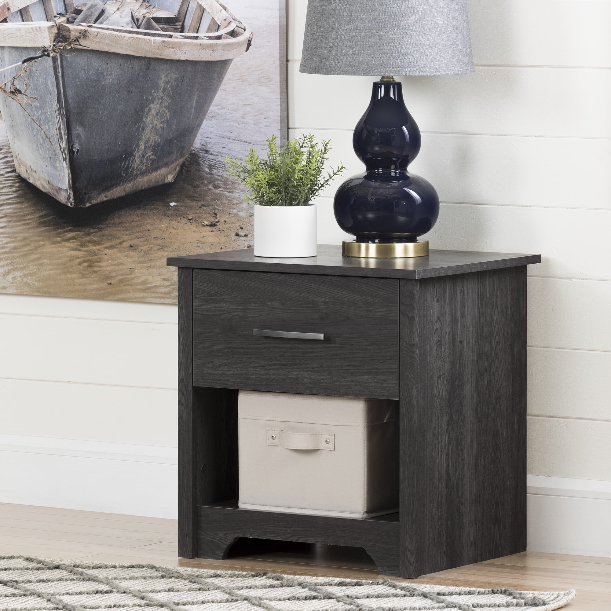 Elegant Fusion 1-Drawer Nightstand in Gray Oak