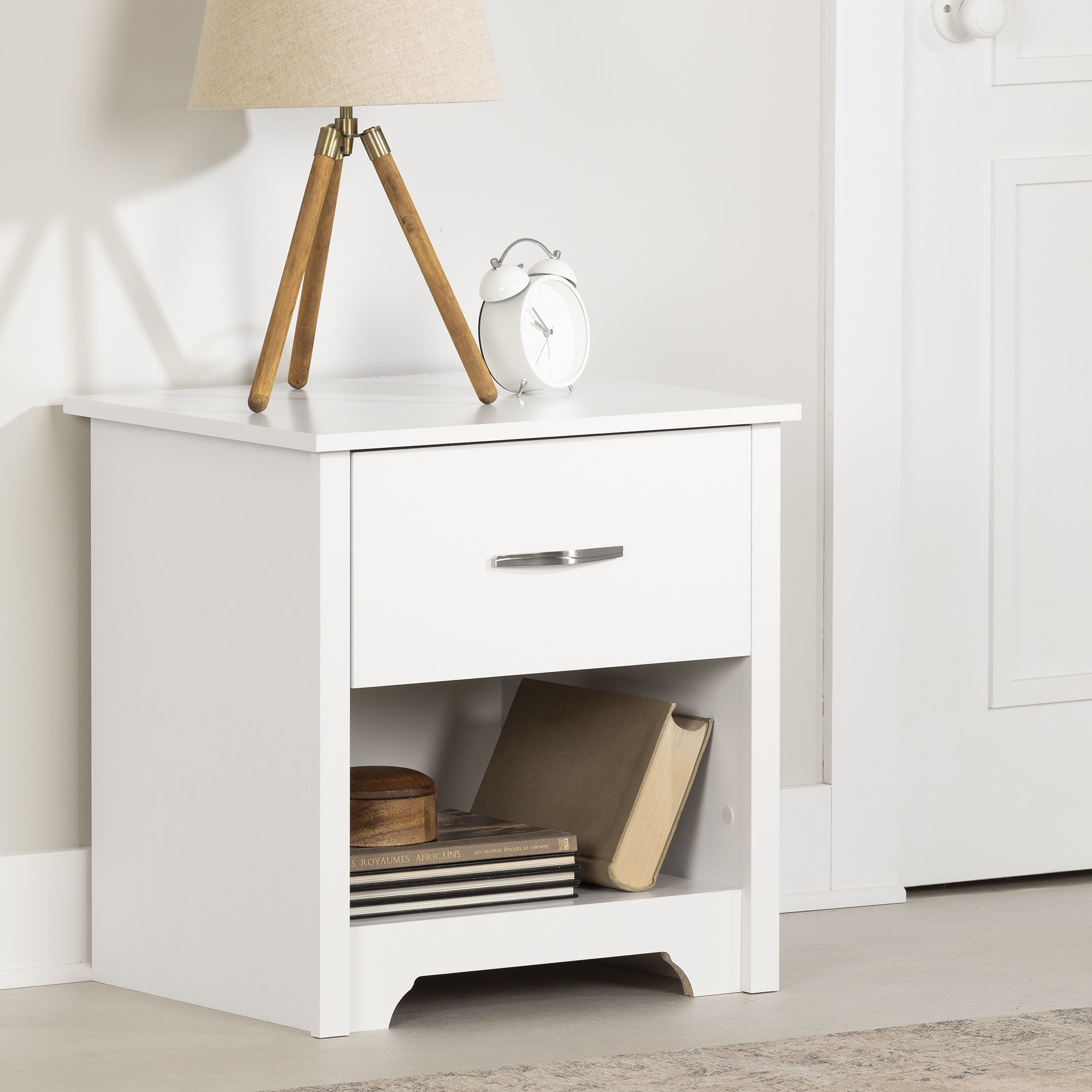 Pure White Particle Board 1-Drawer Nightstand
