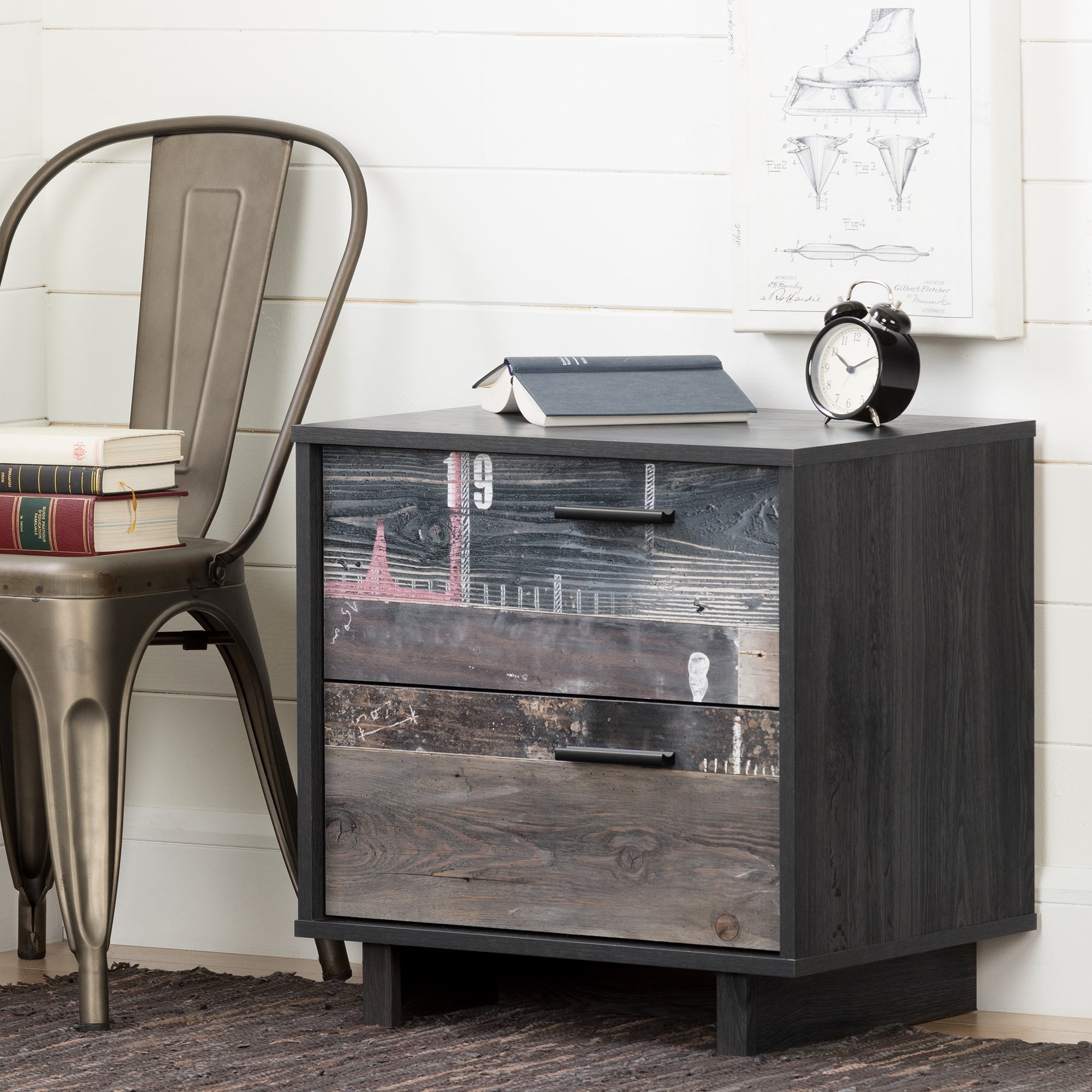 South Shore Fynn 2 Drawer Nightstand, 0, Rustic Oak 並行輸入品 South Shore Fynn 2-Drawer Nightstand Fall Oak (EA2) | Canex