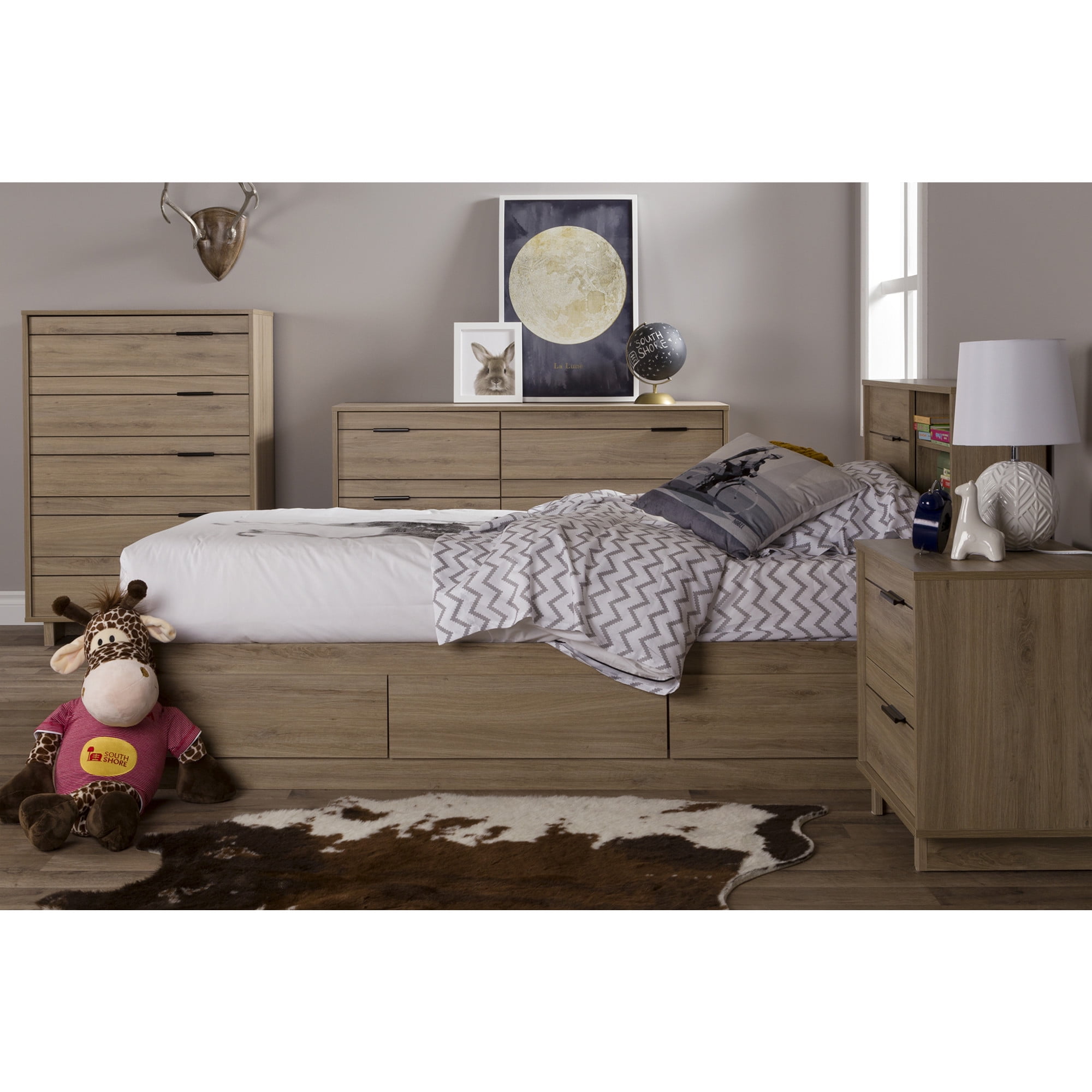 Rustic Oak Double 6-Drawer Dresser with Metal Pulls