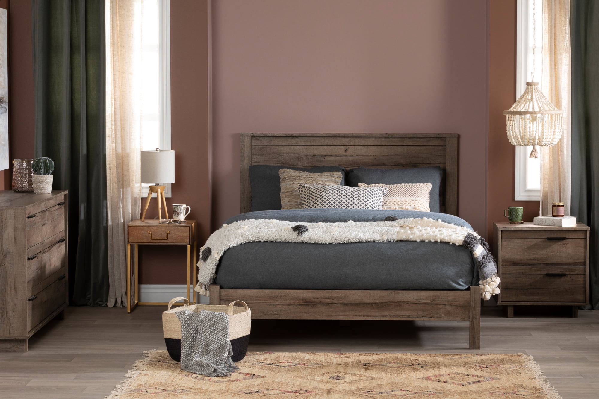 Fall Oak Contemporary 2-Drawer Laminated Nightstand