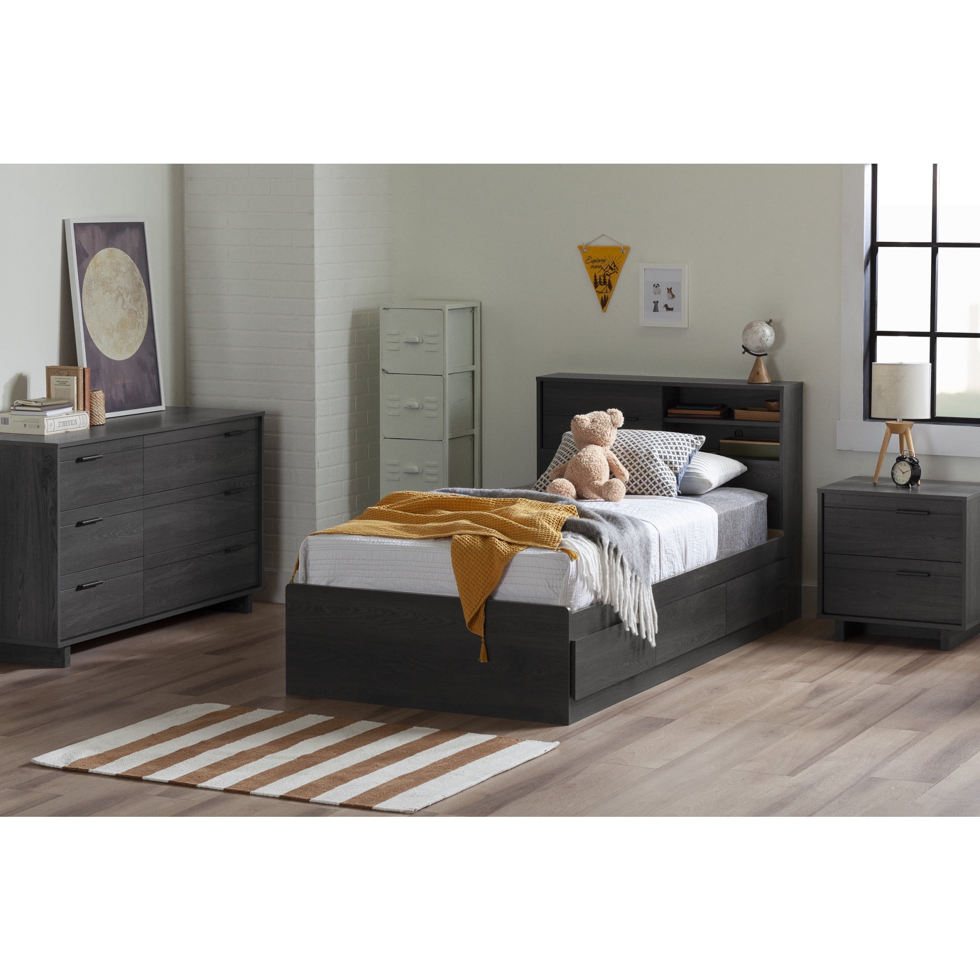 Gray Oak 6-Drawer Double Dresser with Metal Handles