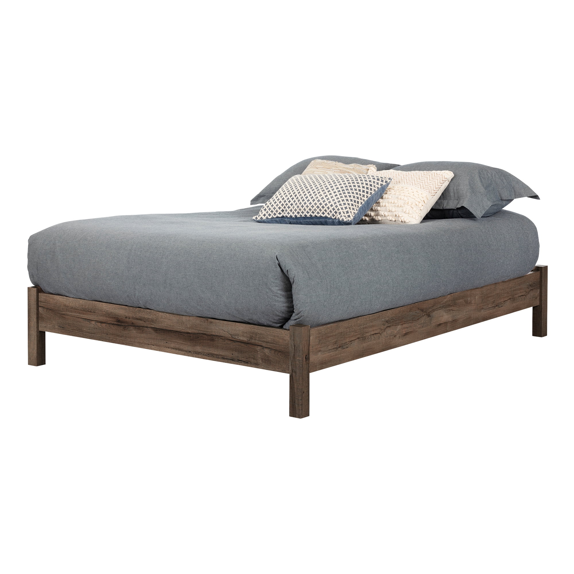 Modern Fall Oak Full Platform Bed with Asymmetric Lines