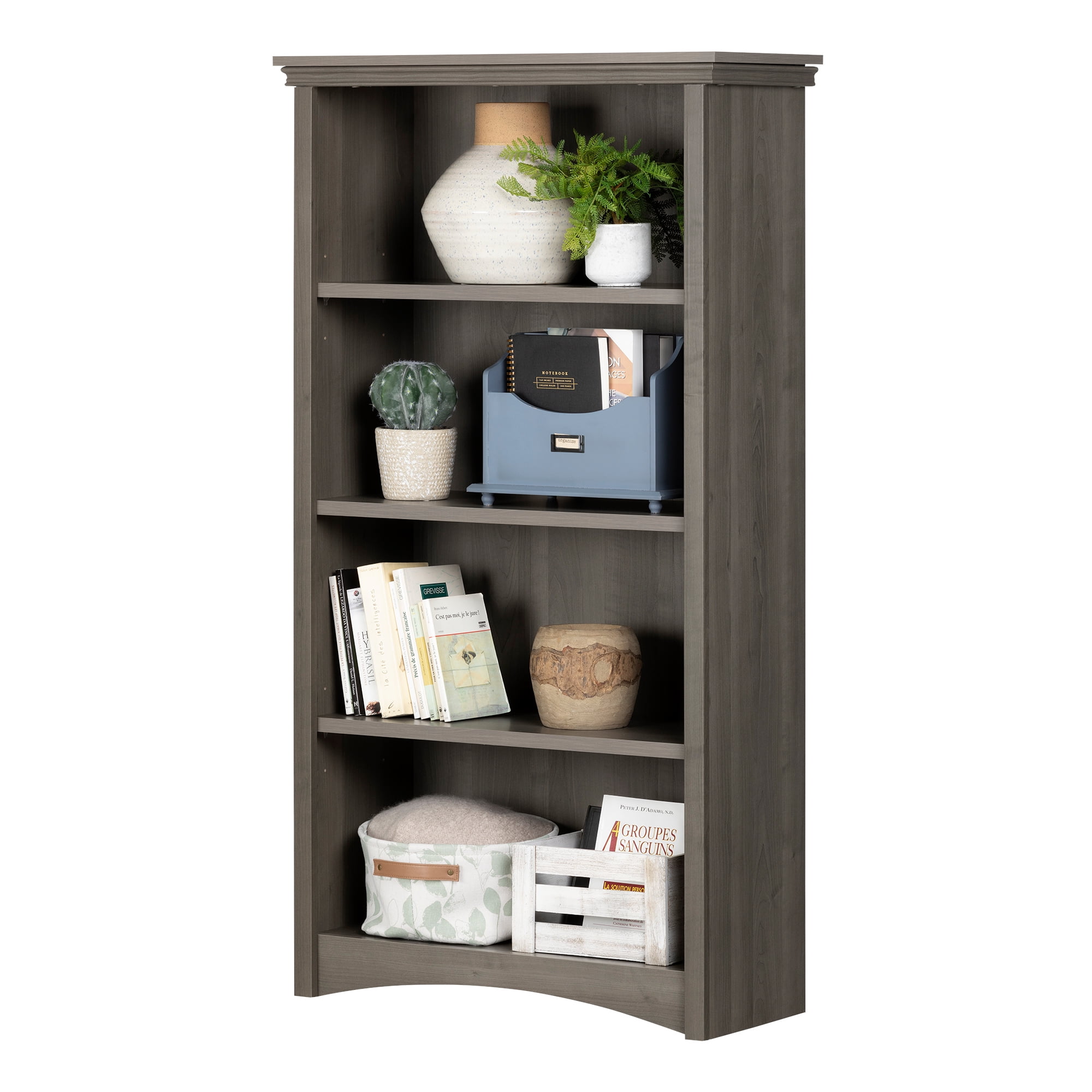 Gray Maple Adjustable 4-Shelf Bookcase
