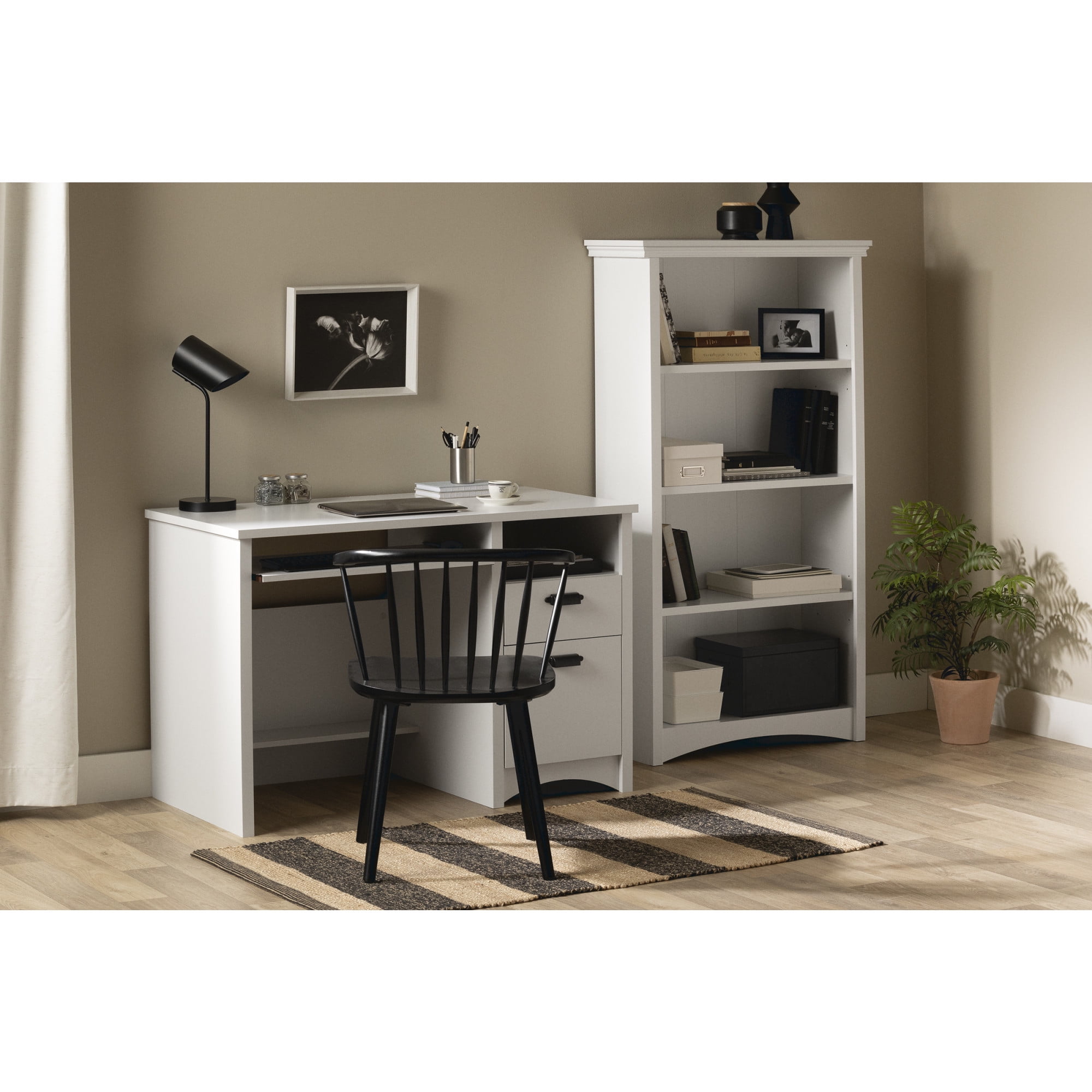 Pure White Adjustable 4-Shelf Wood Bookcase