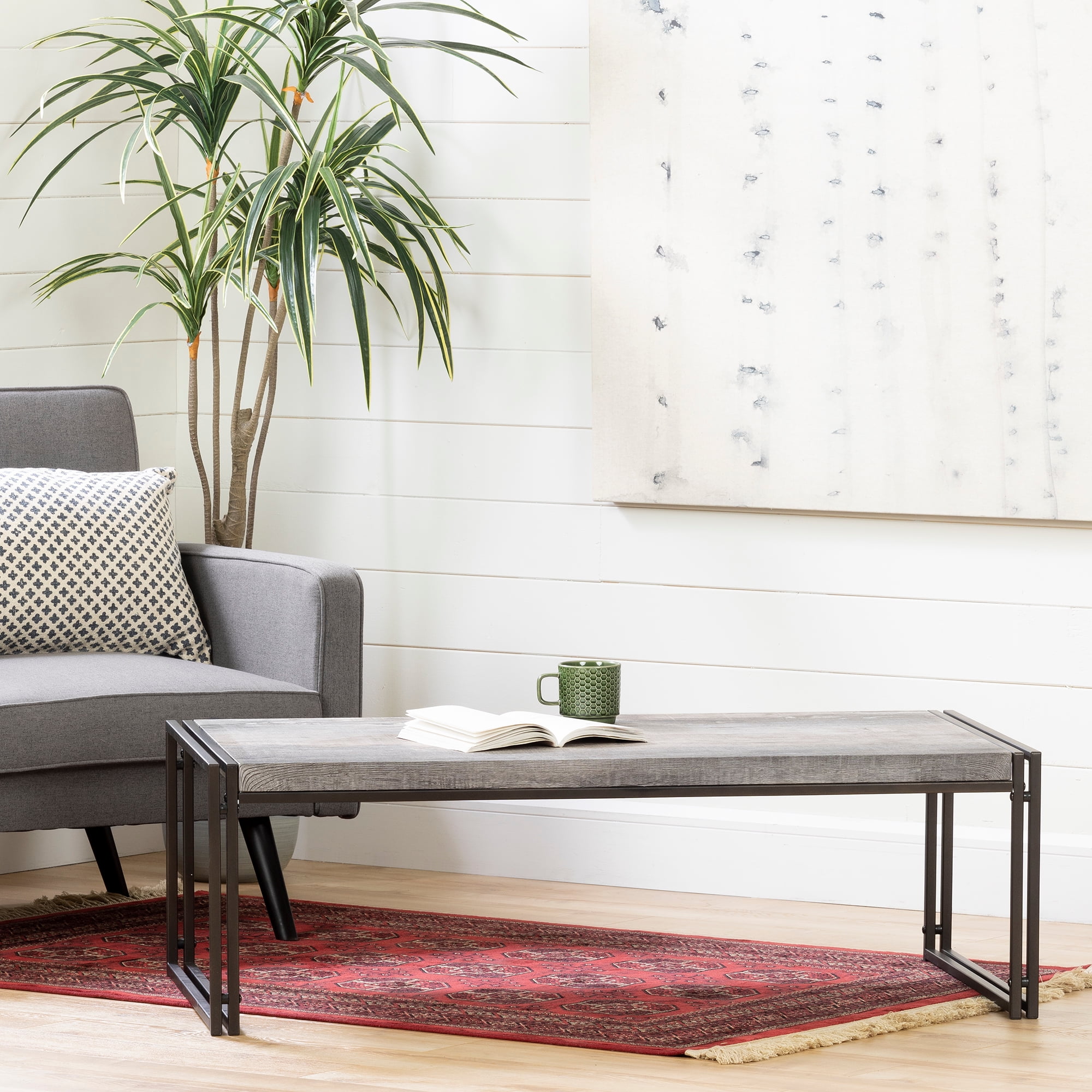 Elegant Driftwood Gray Rectangular Coffee Table with Metal Legs