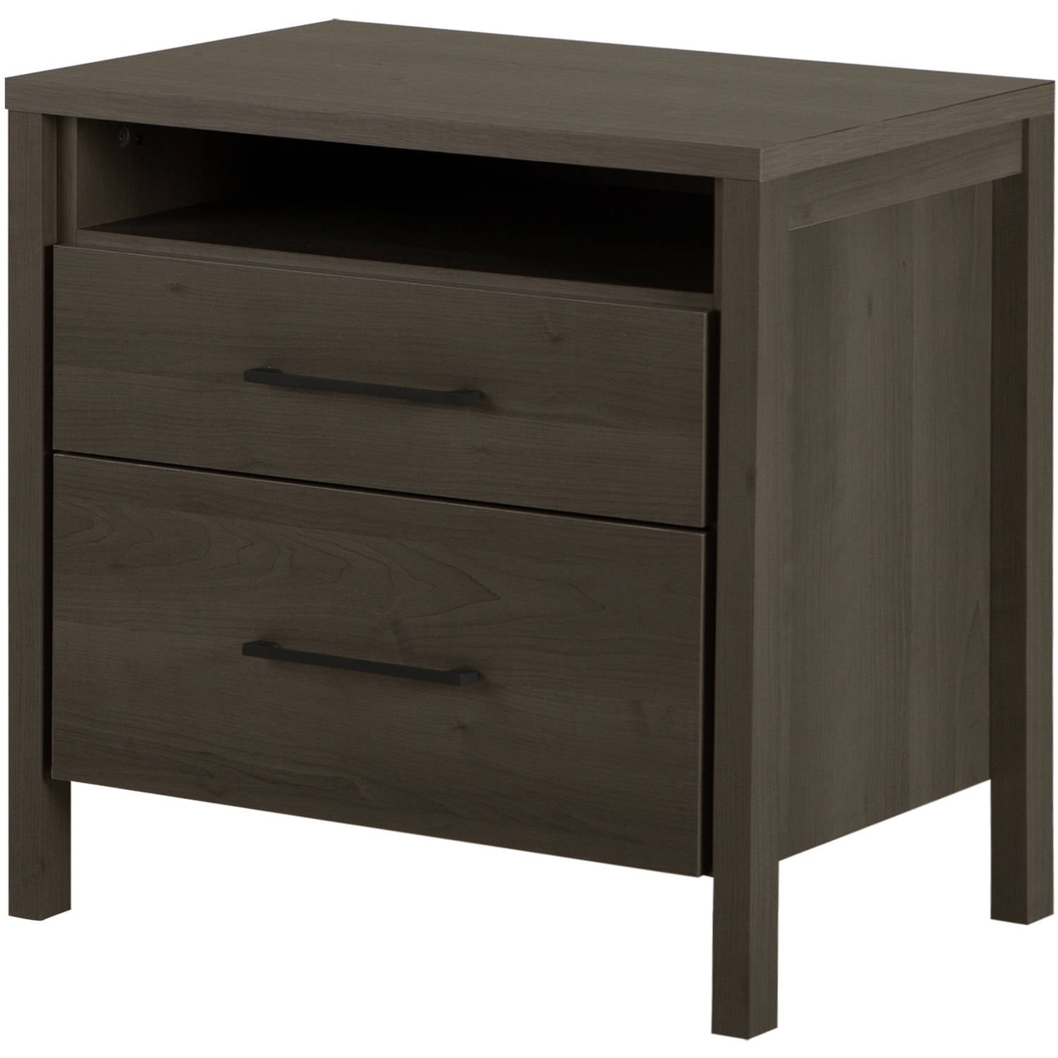 Modern Gray Maple 2-Drawer Laminate Chest with Metal Handles