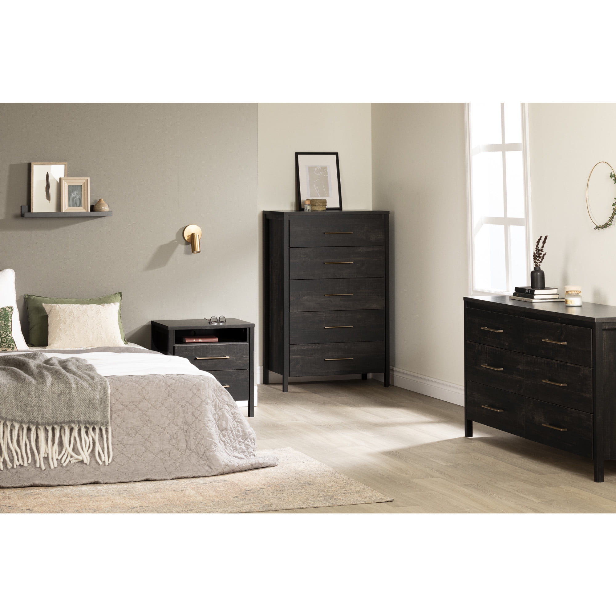 Gravity Rubbed Black 2-Drawer Contemporary Nightstand
