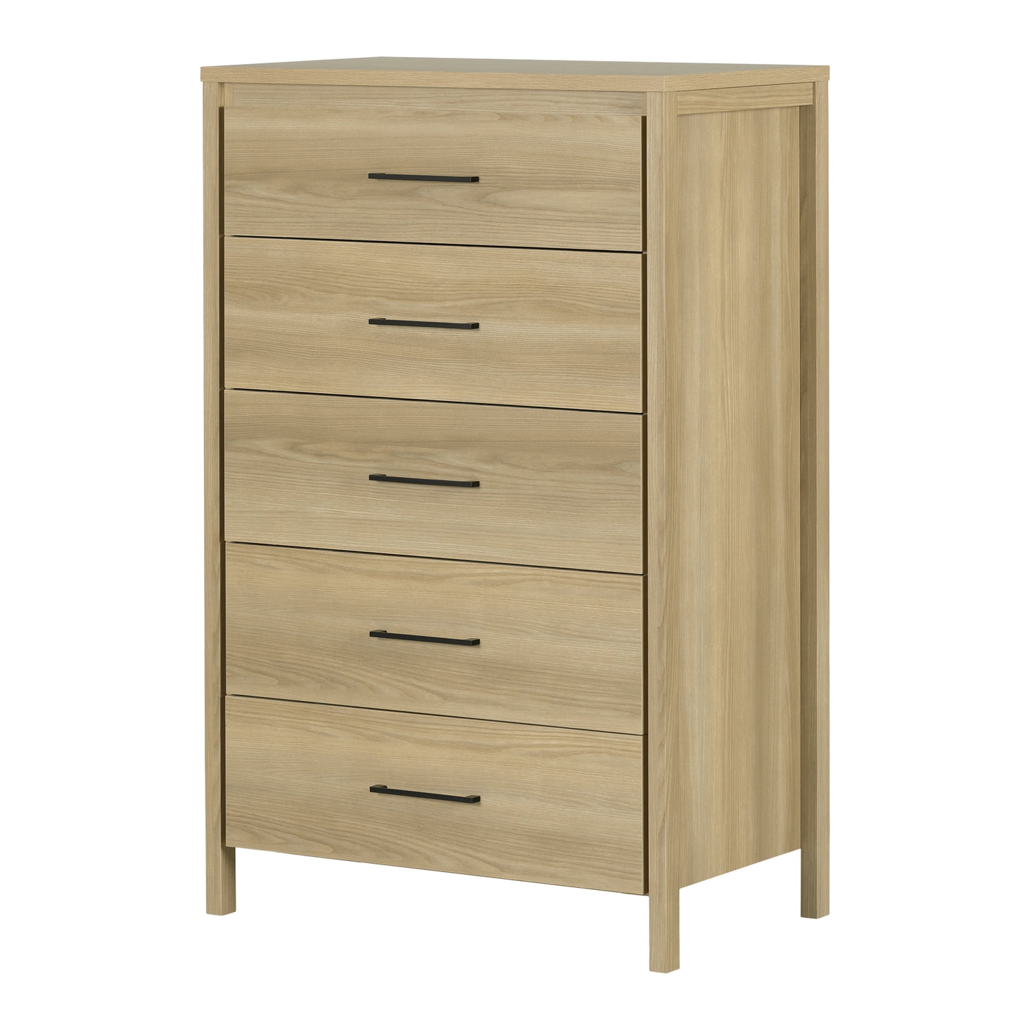 Natural Ash 5-Drawer Tall Chest with Slim Handles