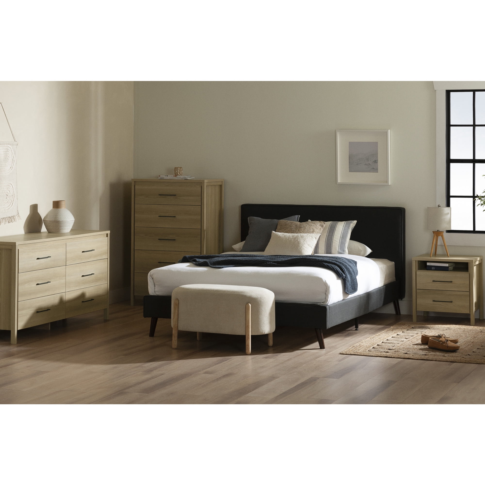 Natural Ash 5-Drawer Tall Chest with Slim Handles