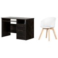 thumbnail image 1 of South Shore Gravity Rubbed Black Desk and 1 Flam White and Wood Chair Set, 1 of 7