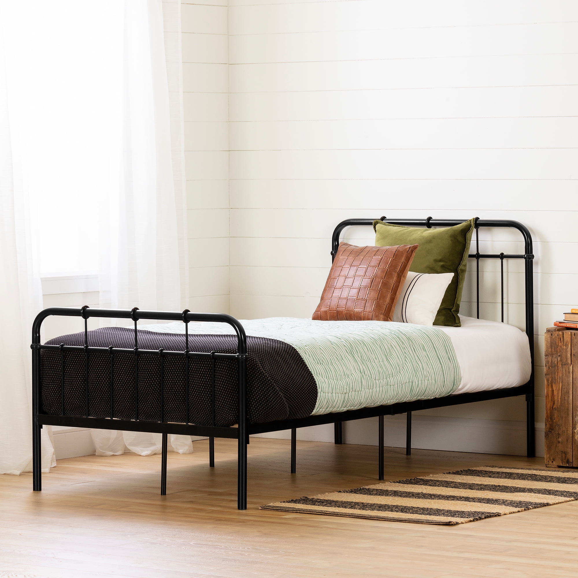 Twin Black Metal Platform Bed with Headboard and Footboard